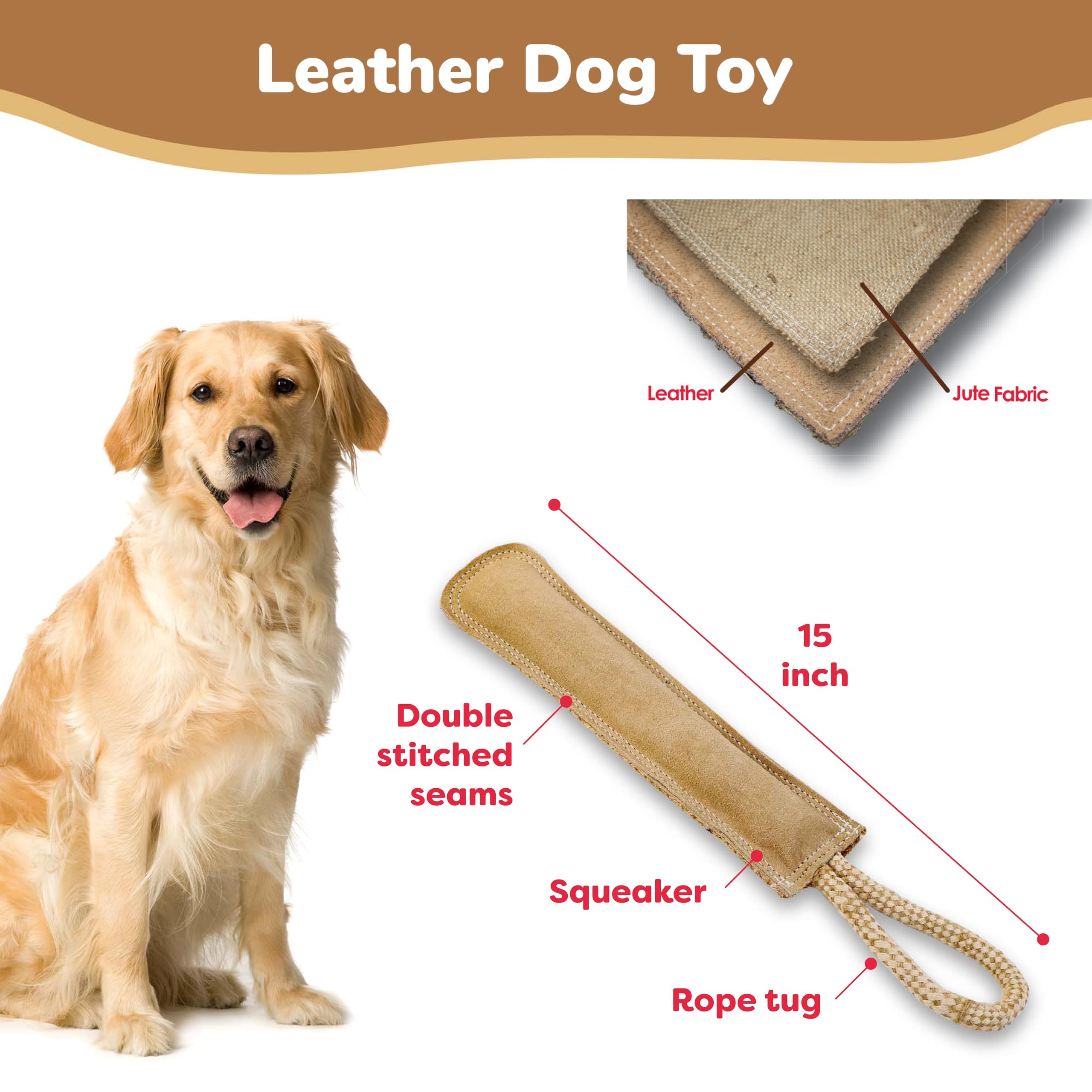 SPOT Juguete con costuras dobles en cuero yute para perros activos.