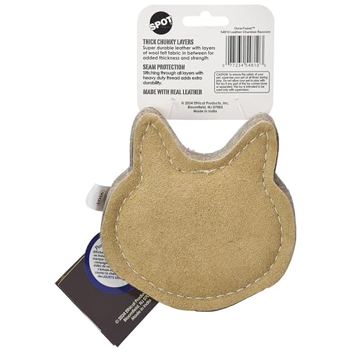 SPOT Doble Fusión Mapache: mordedor grueso con cuero natural y fieltro para masticación prolongada.