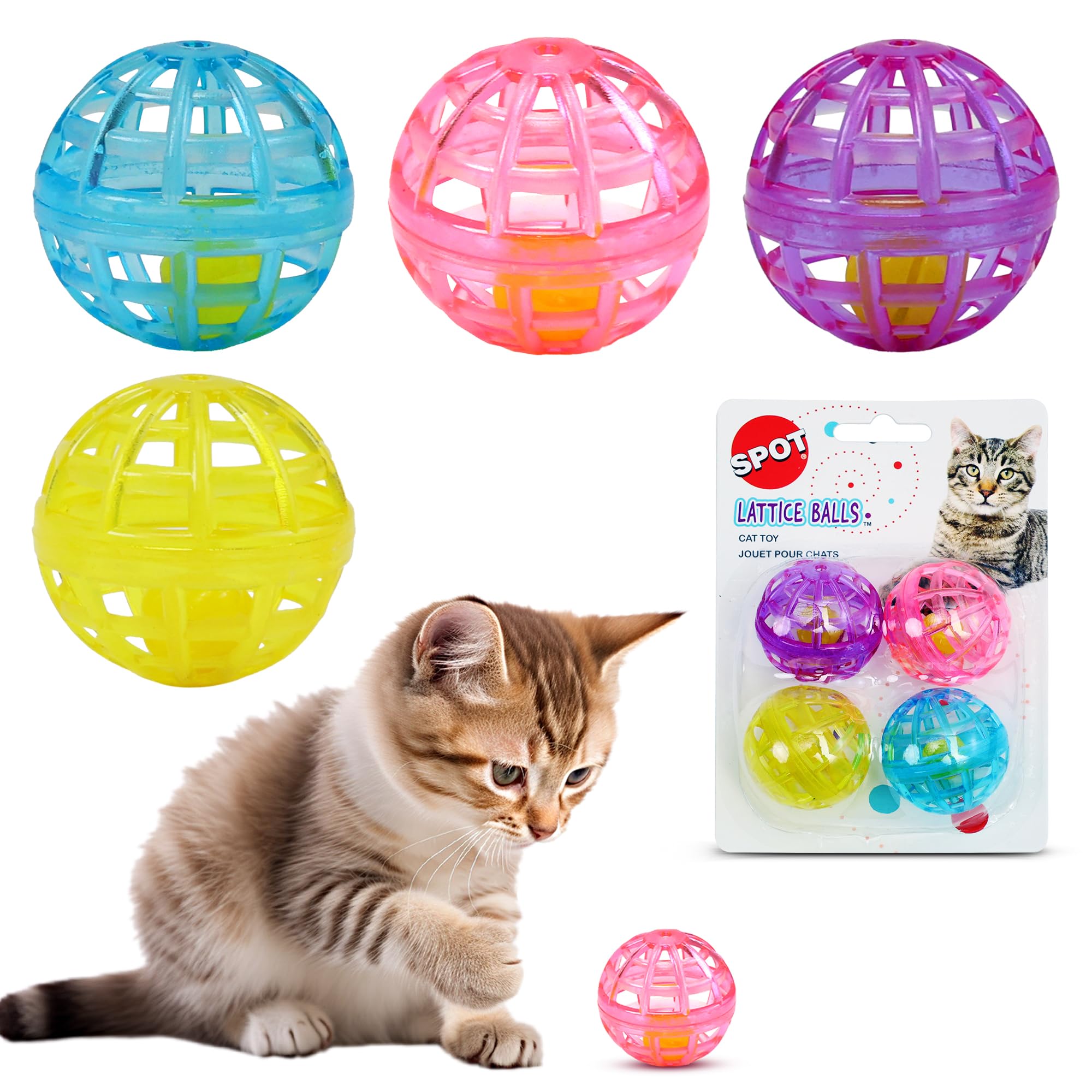SPOT Lattice Balls con campana: juguete sonoro para estimular juego activo en gatos.
