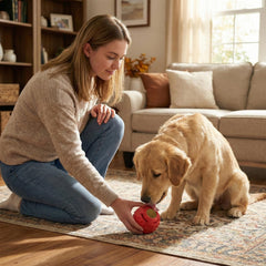 SPOT perro jugando con rompecabezas, enfoque en entretenimiento y concentración.