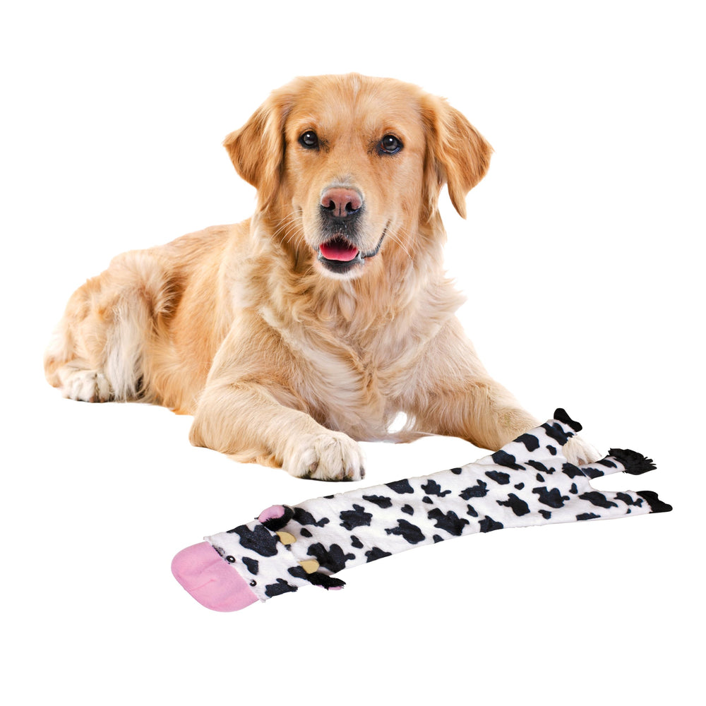 SPOT Skinneeez Crinklers Vaca, juguete sin relleno para juego limpio con perro