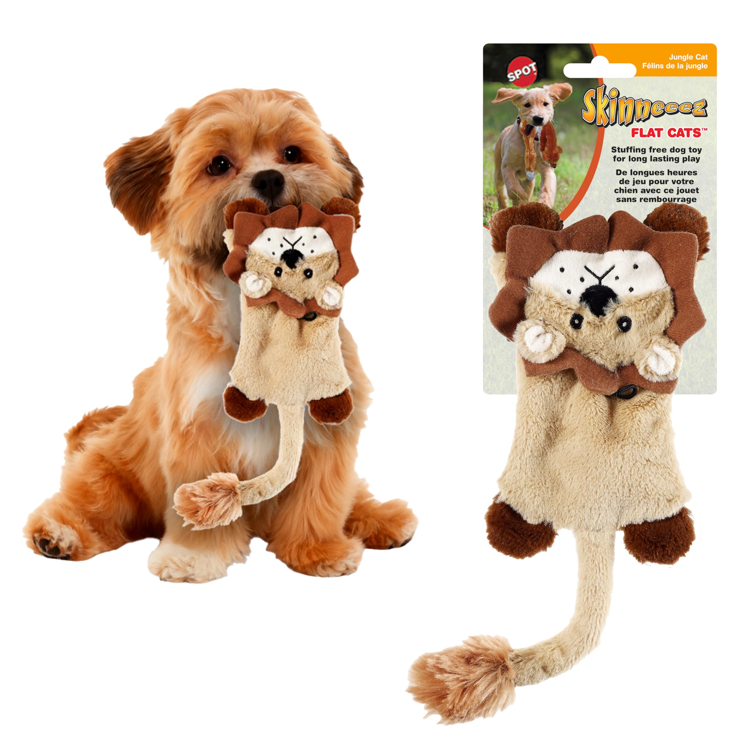 SPOT Skinneeez Flat Cat Leopardo, juguete suave para perros pequeños y mordidas seguras
