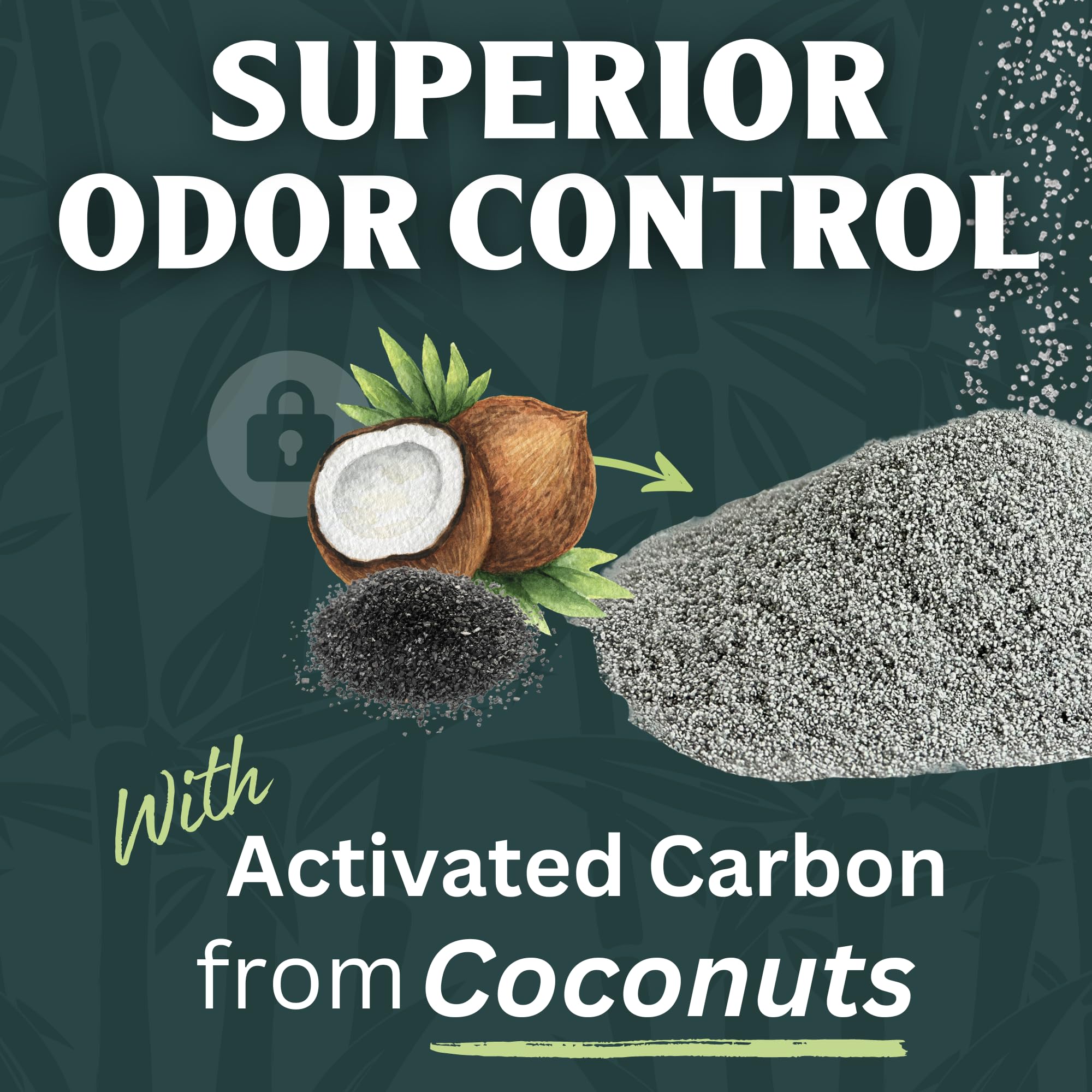 Sprinkle & Sweep con carbono activado de coco, control de olores eficaz.