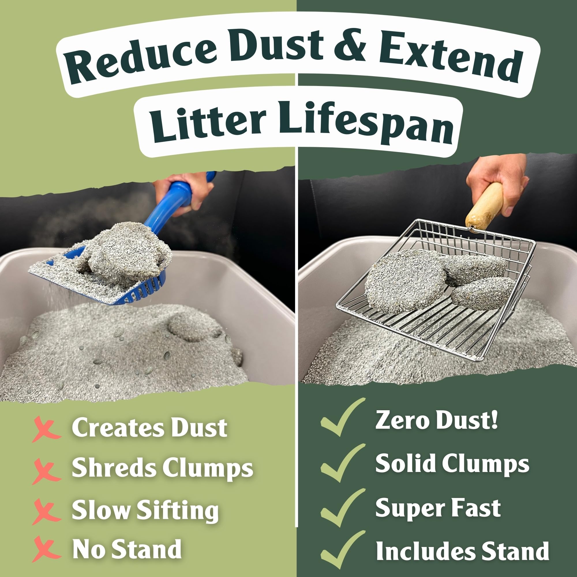 Sprinkle & Sweep tamiz sin sacudir, reducción de polvo para la limpieza.