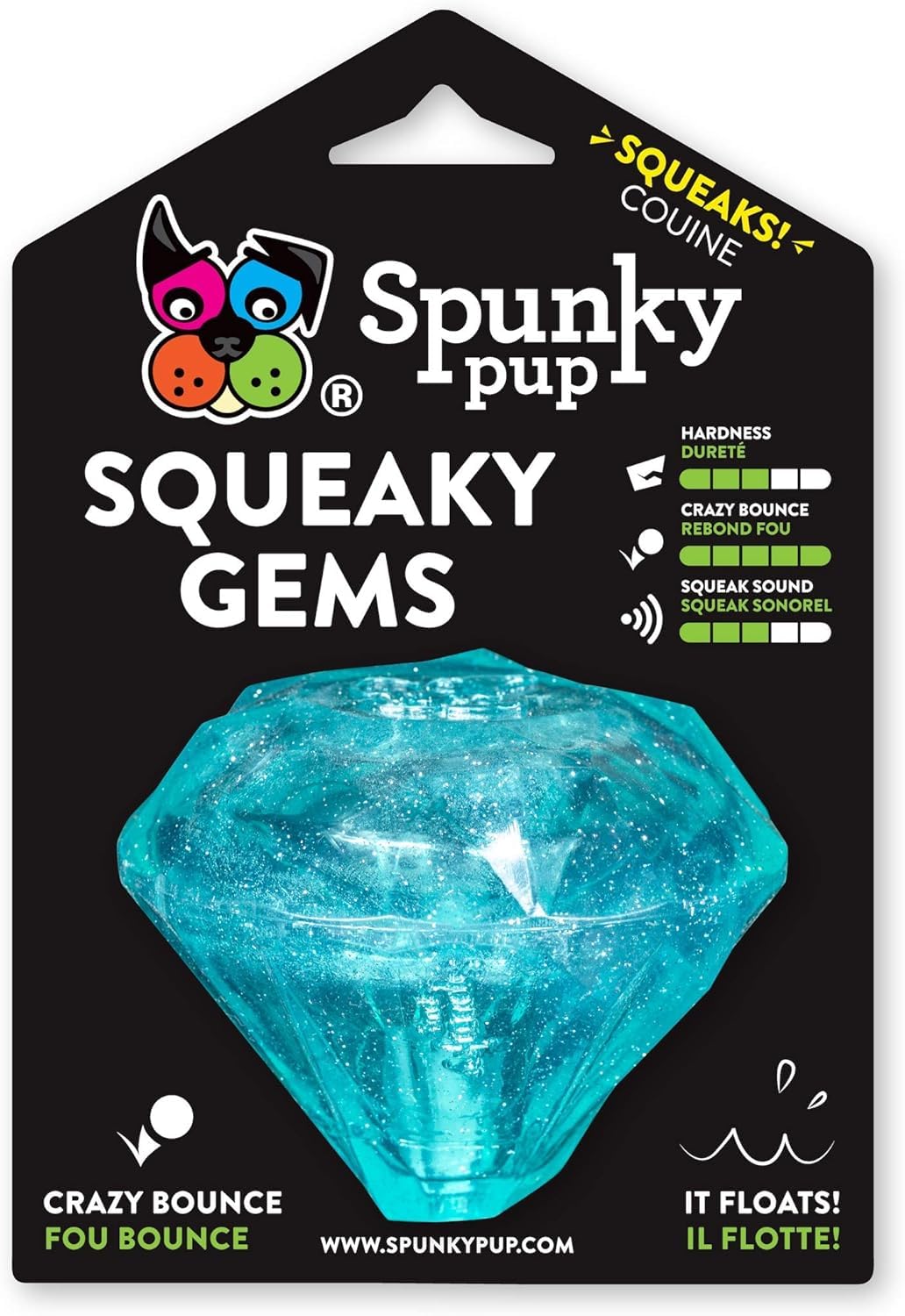 Spunky Pup Diamante con pito incorporado para juego interactivo y duradero.