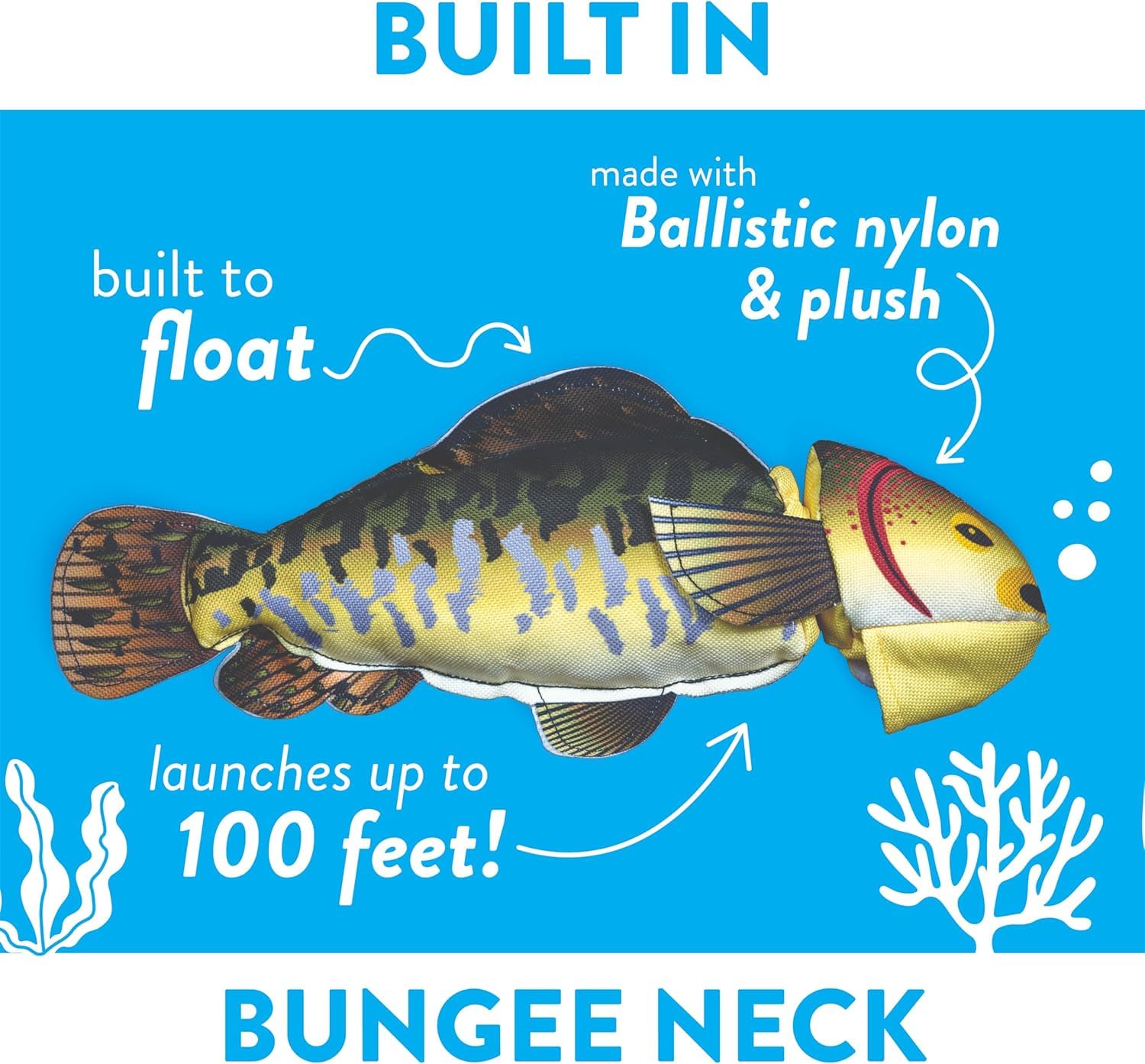 Spunky Pup Fly & Fetch, pez de peluche flotante para juegos en agua.
