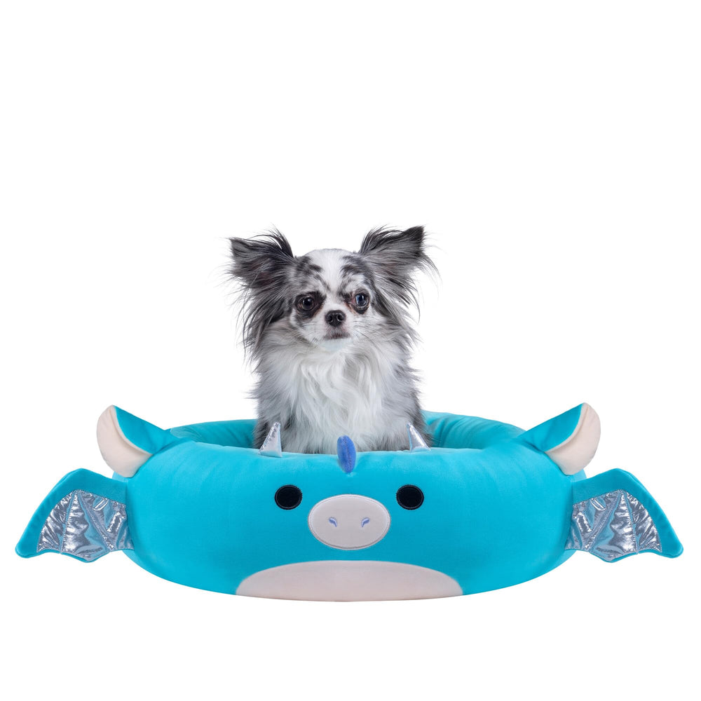 Tatiana la Dragon de Squishmallows, frente de la cama, apoyo suave para dormir plácidamente