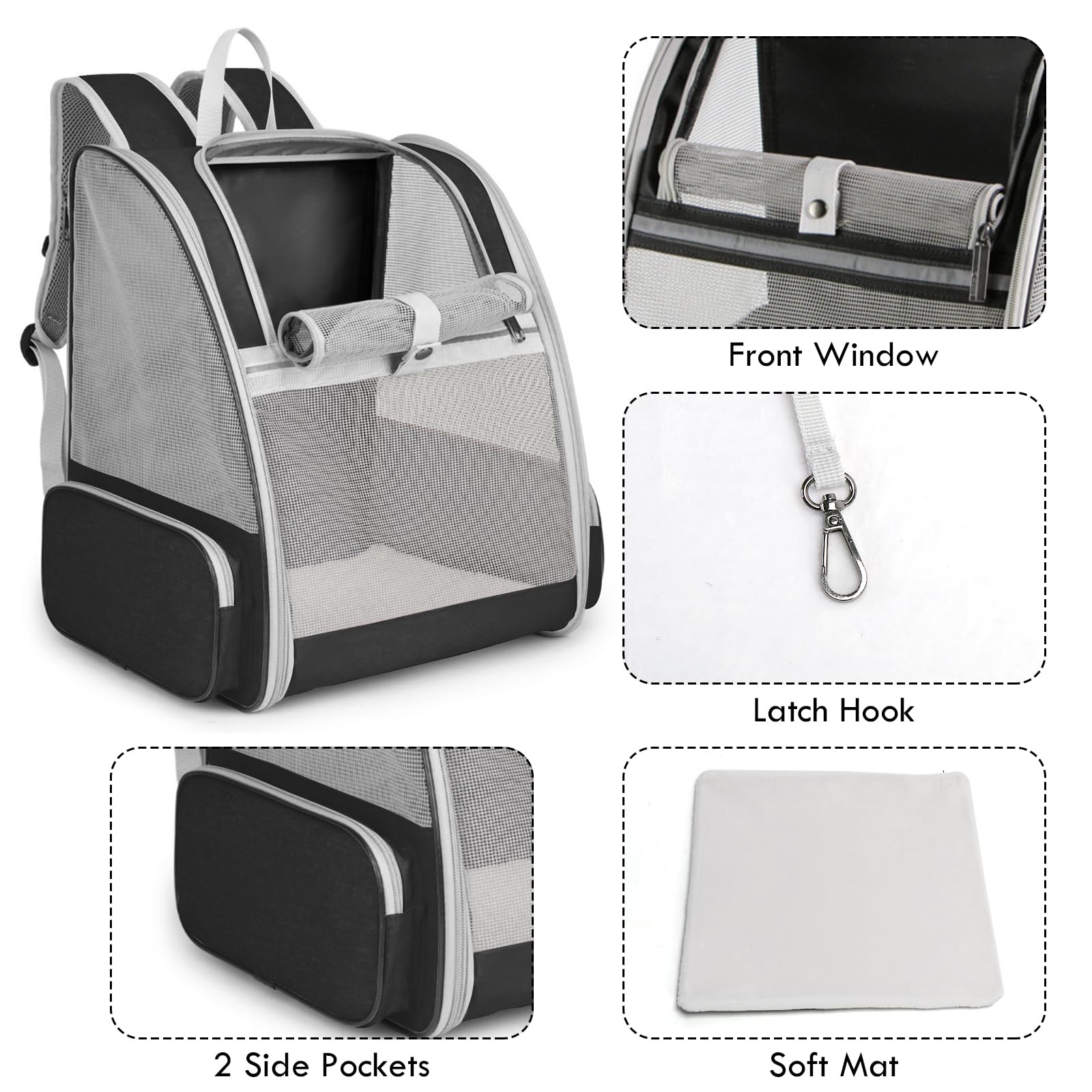 SSAWcasa mochila para gato, vista lateral, ventilación óptima para mascotas pequeñas.