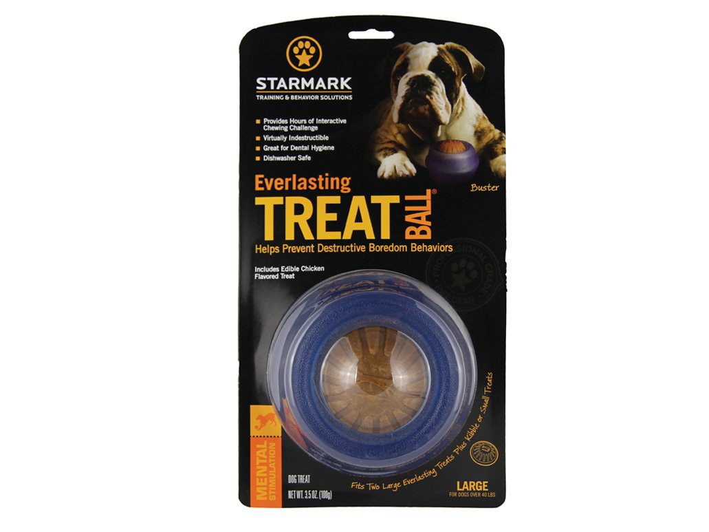 Starmark Everlasting Treat Ball grande, vista frontal, ideal para premiar perros activos.
