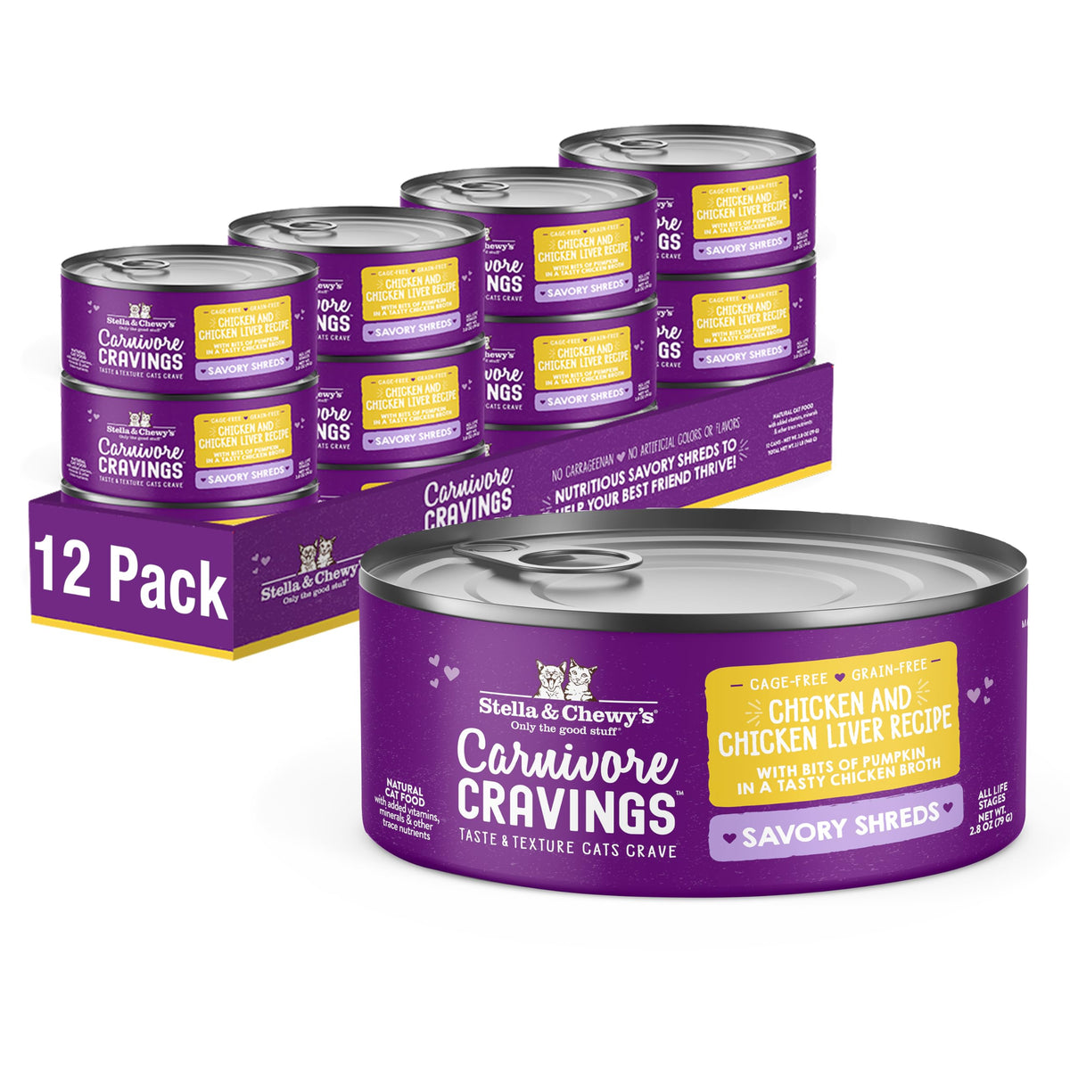 Stella & Chewy's Carnivore Cravings desmenuzado de pollo en caldo de 80 g, ideal para estimular el apetito.