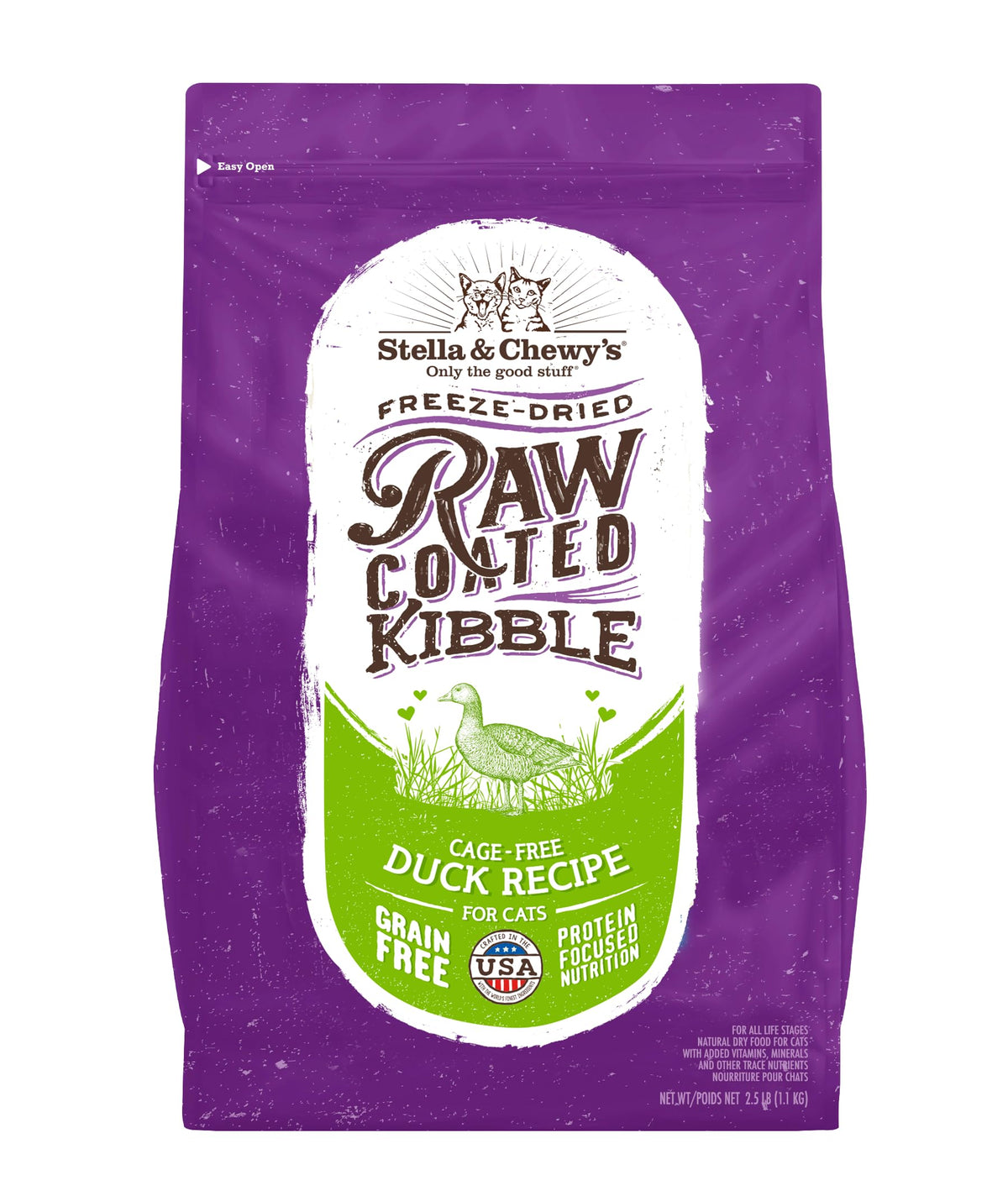 Stella & Chewy's croquettes enrobees crues au canard, appétentes pour chats difficiles.
