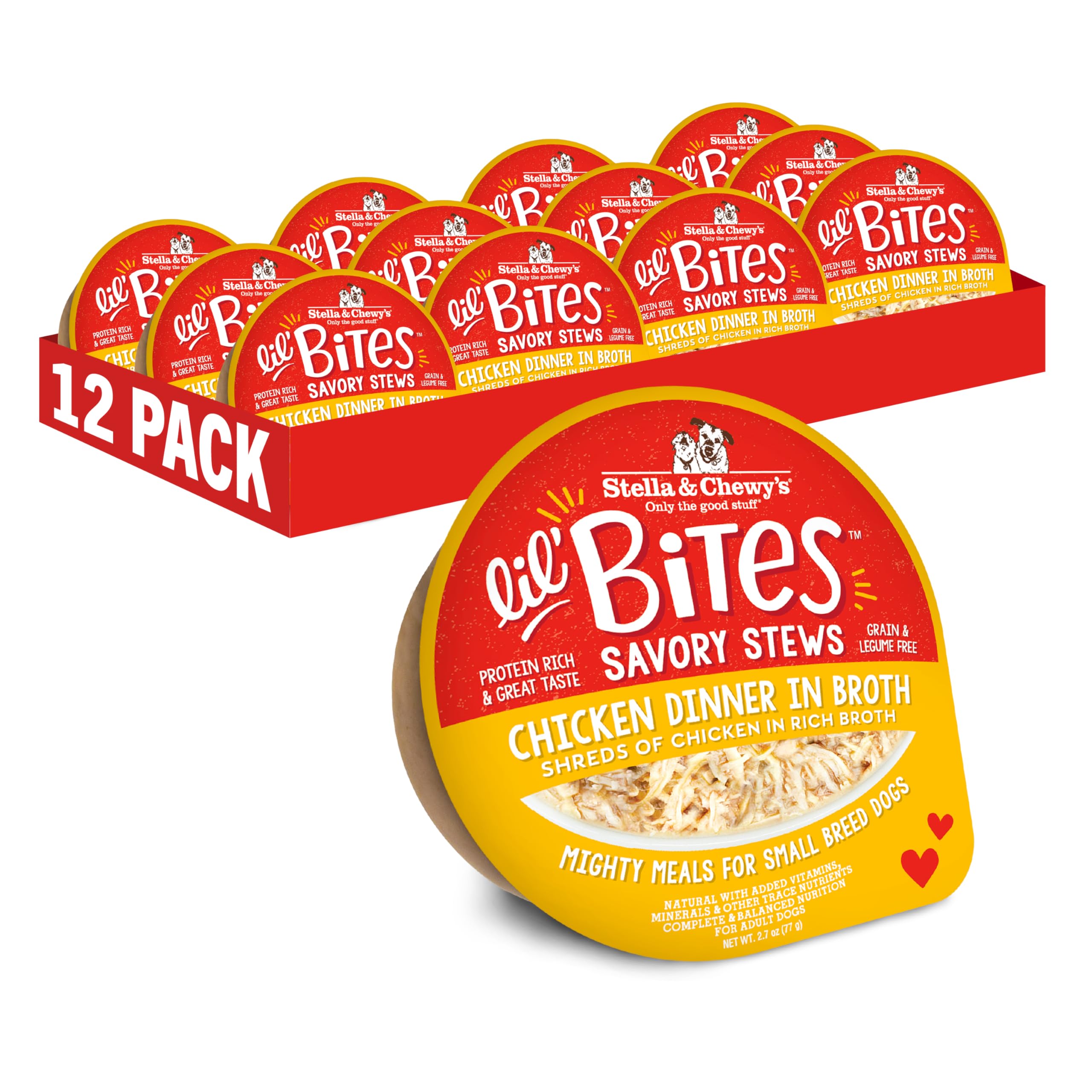 Stella & Chewy's Lil Bites guiso pollo caldo, proteína de calidad para perros pequeños.