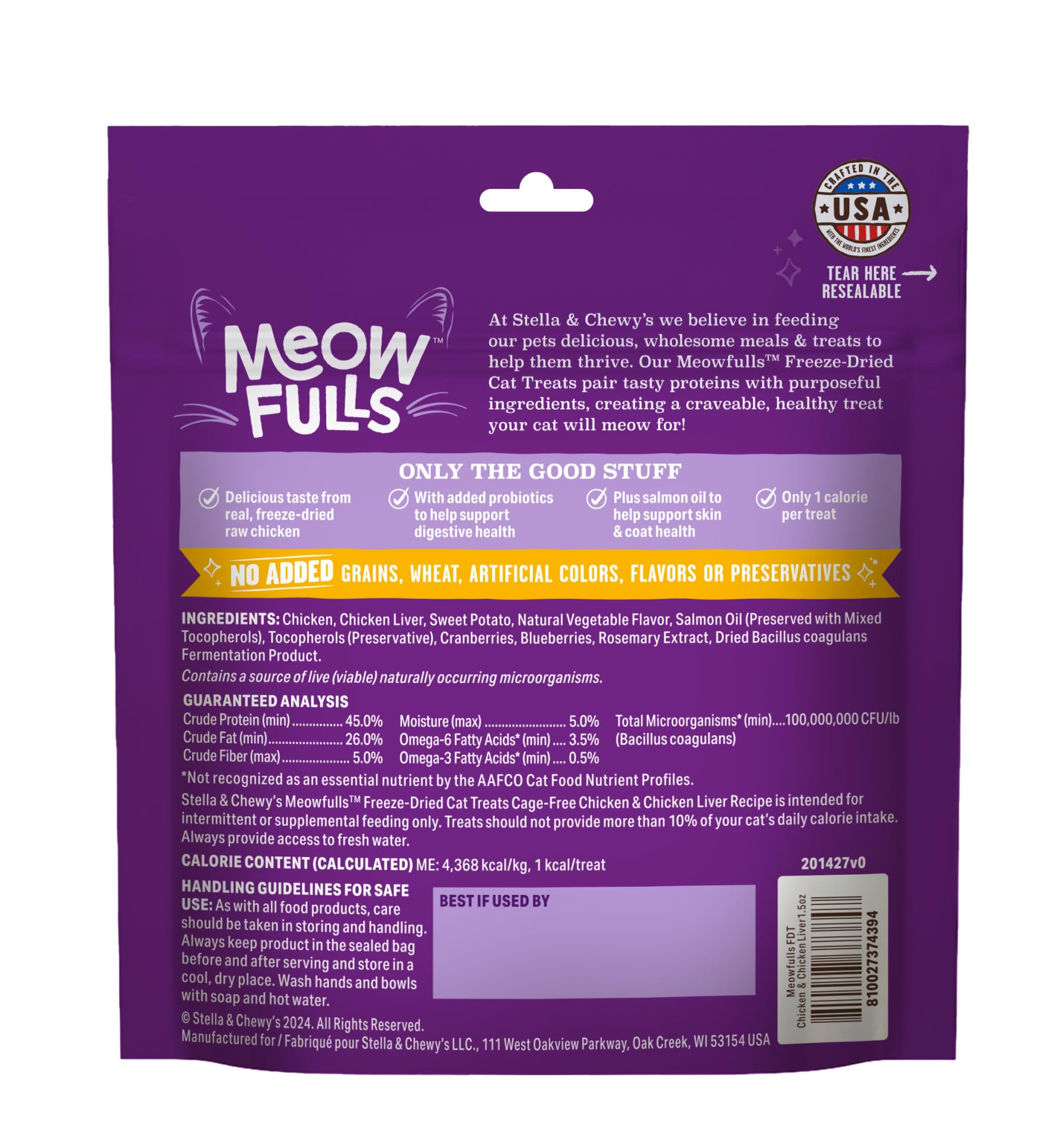 Meowfulls bocaditos pollo y hígado, sabor natural para premiar.
