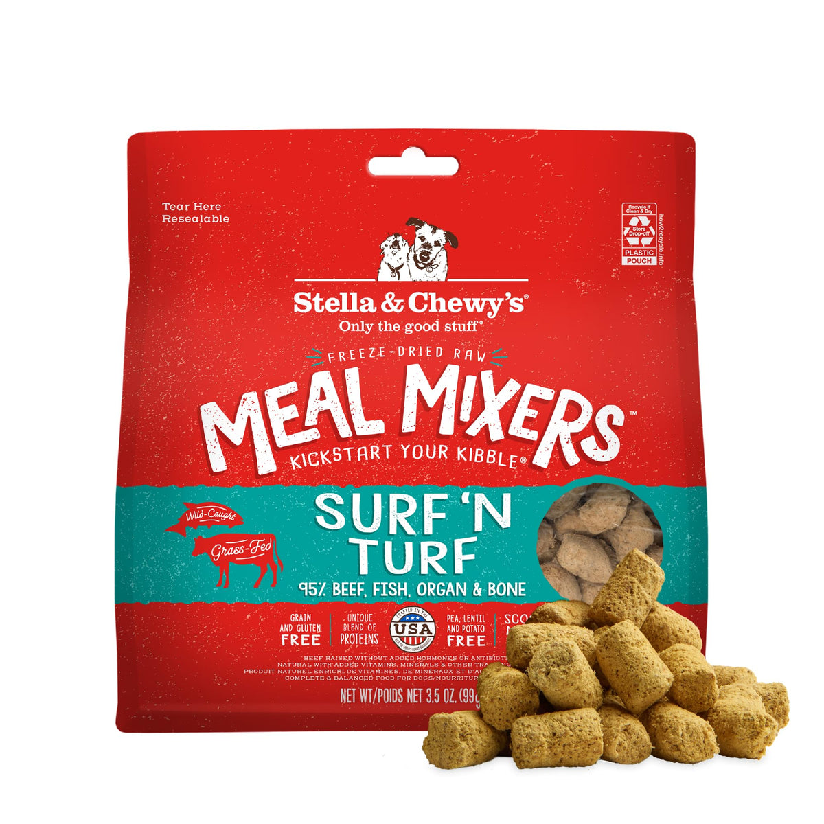 Stella & Chewy's mezcla cruda Surf y Tierra en topper para perros selectos.