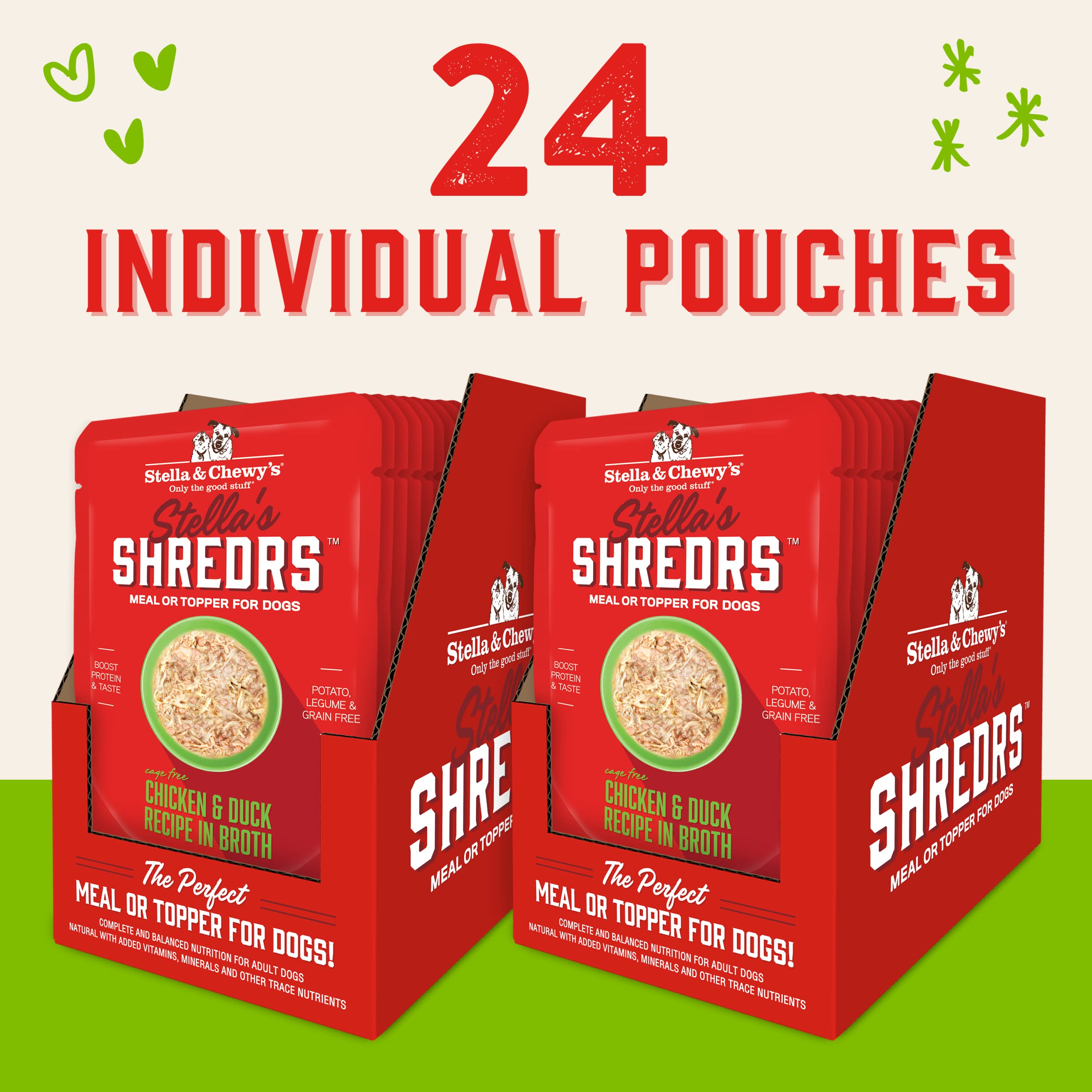Stella & Chewy's Shredrs en 24 porciones individuales, convenientes para comidas y paseos