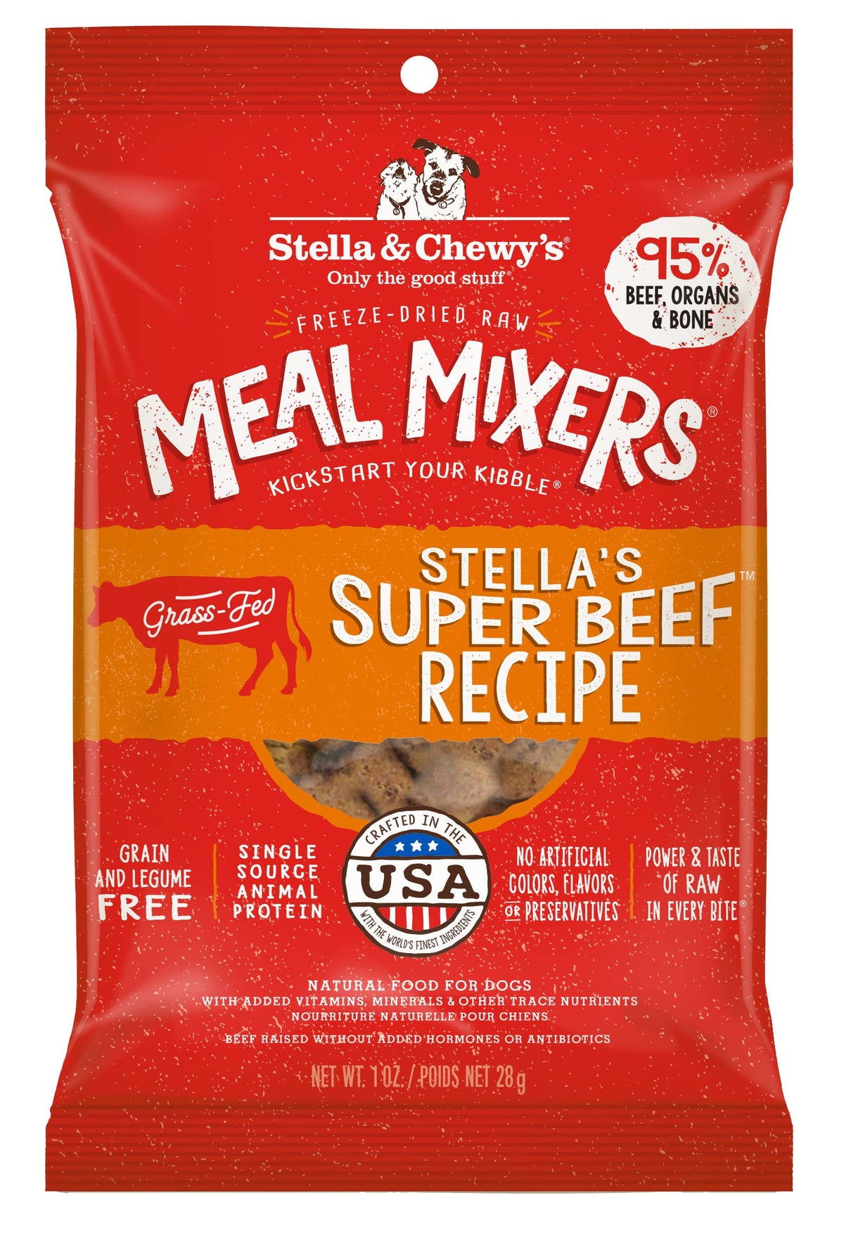 Stella & Chewy's res cruda liofilizada, bolsa 1 onza, ideal como topping nutritivo.