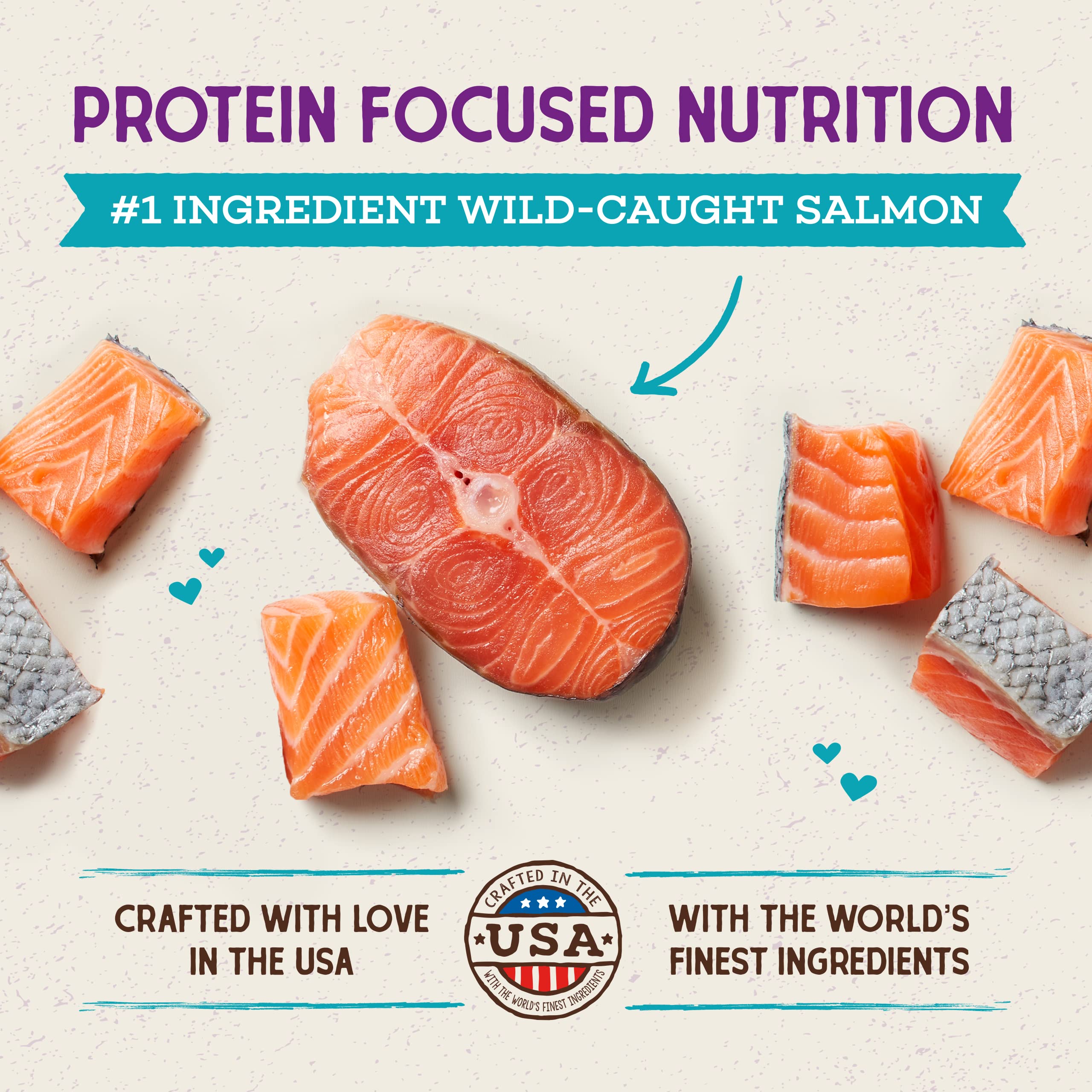 Stella & Chewy's salmón salvaje como ingrediente principal para proteína animal.