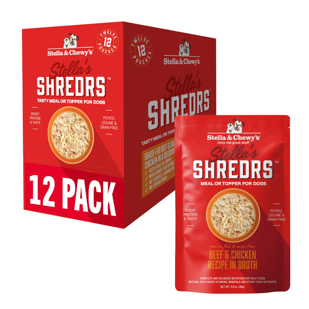 Stella & Chewy's Shredrs carne res y pollo en caldo para perros exigentes