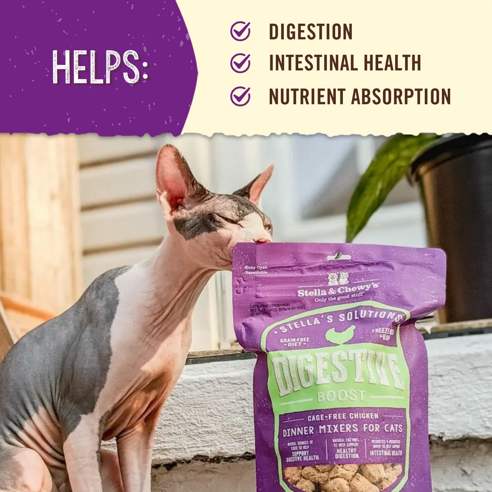 Stella & Chewy's Soluciones Aprobado para gatos exigentes, sabor y nutrición.