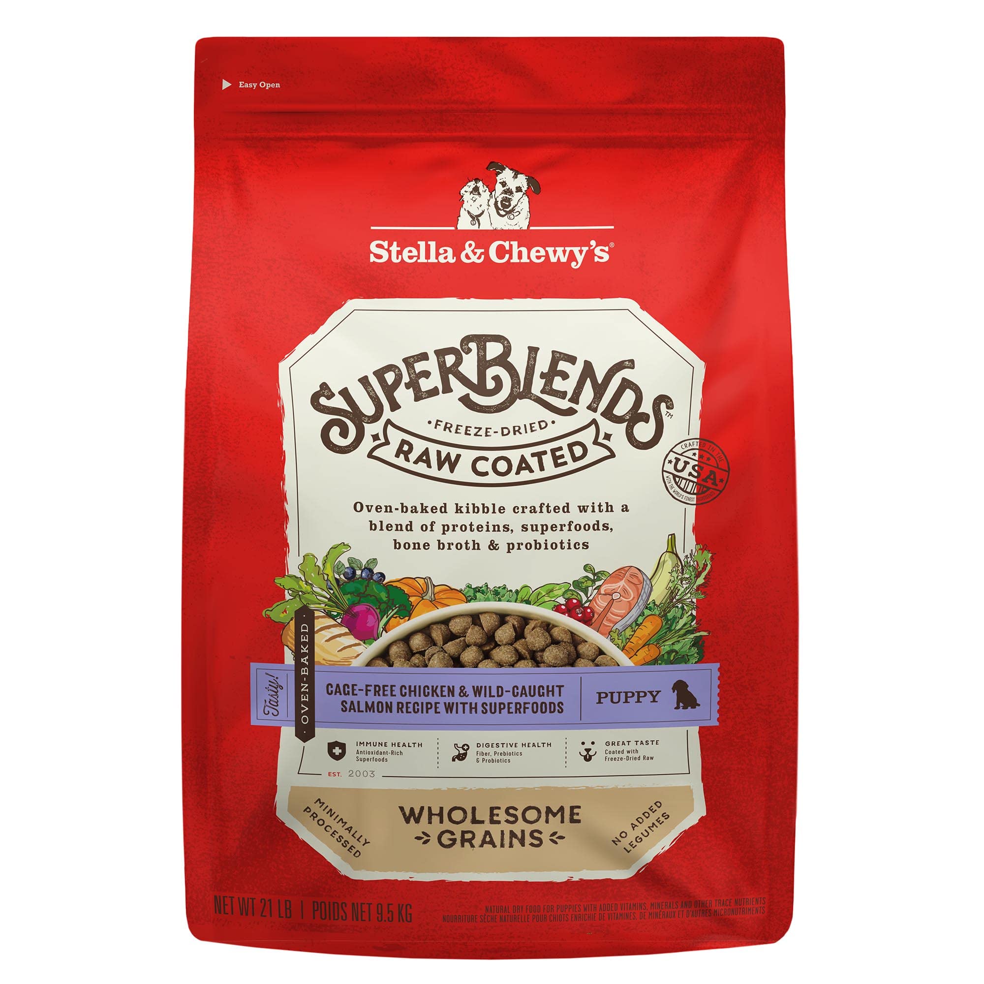 Bolsa Stella & Chewy's SuperBlends de 21 lb, lista para cachorros.