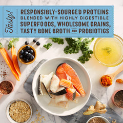 Stella & Chewy's SuperBlends mezcla de granos y superfoods para nutrición equilibrada.