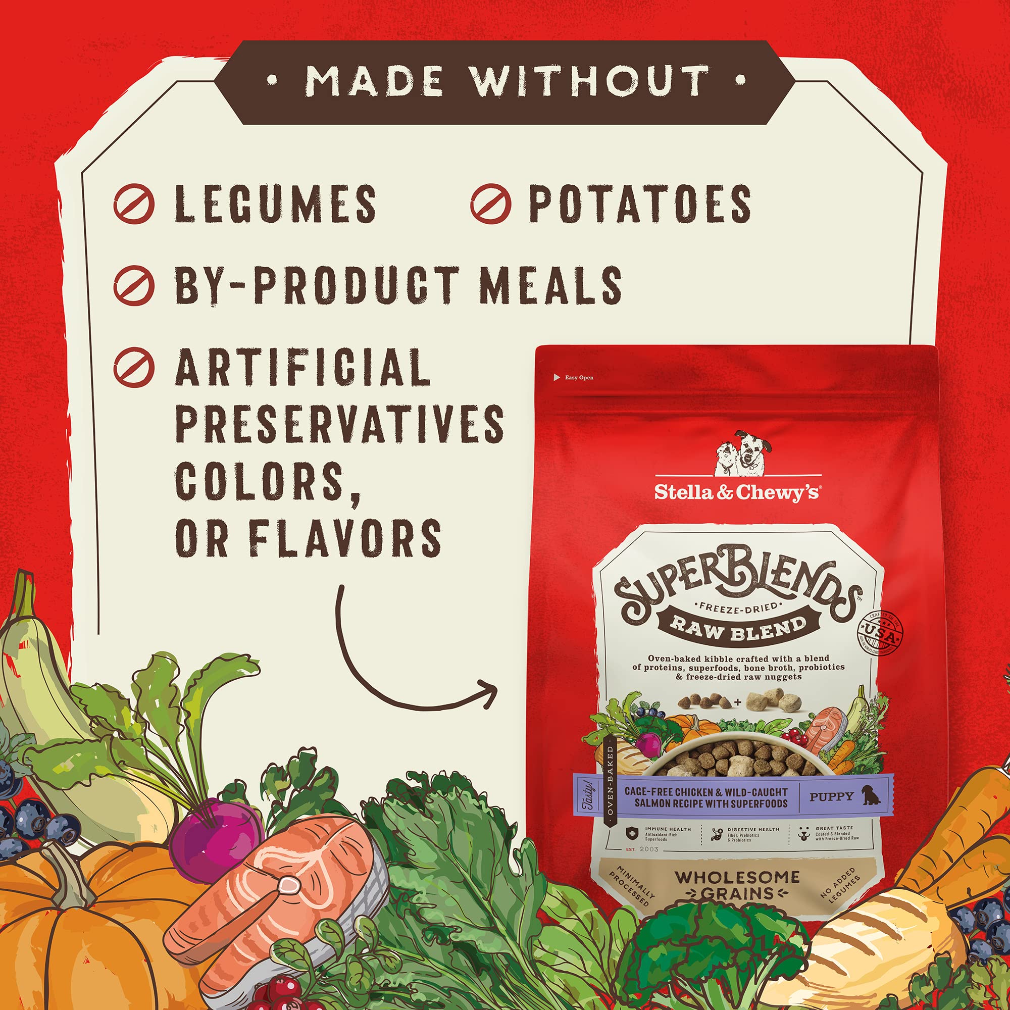Stella & Chewy's SuperBlends sabor-completo: comida completa y equilibrada en una bolsa.