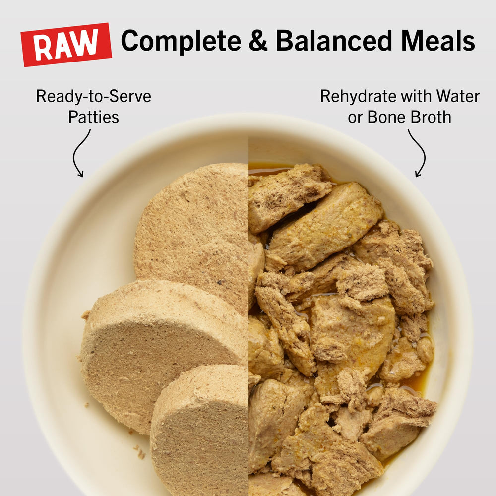 Textura de patty deshidratado Stella & Chewy's para estimular el apetito.