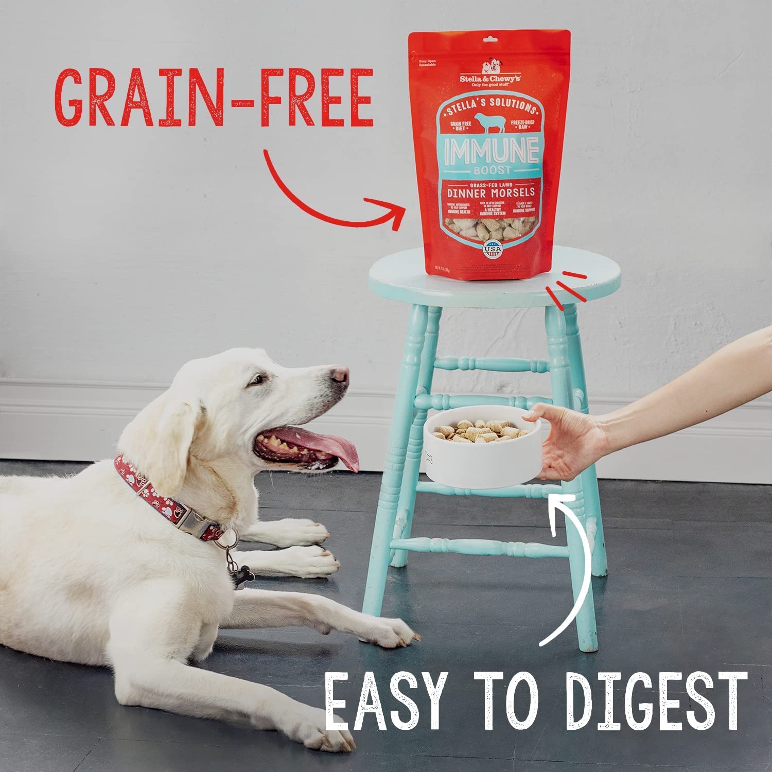 Stella & Chewy's format polyvalent: repas complet, topping ou friandise d'entraînement.