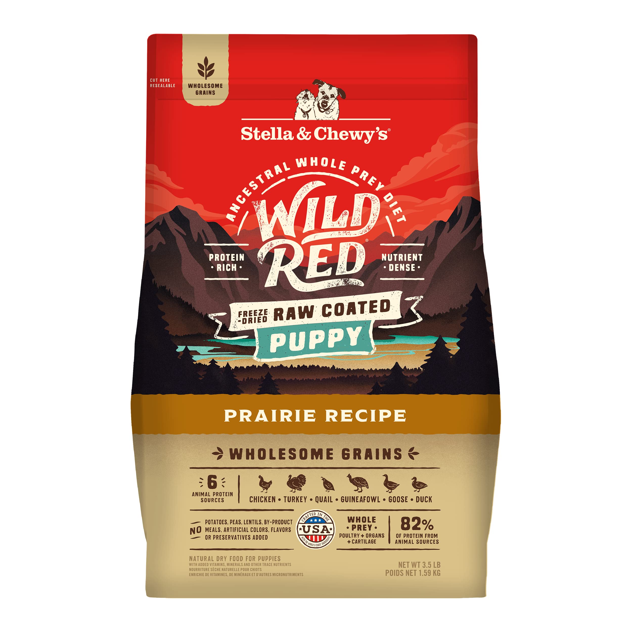 Stella & Chewy's Wild Red croquetas secas, proteicas para cachorros con sabor intenso.