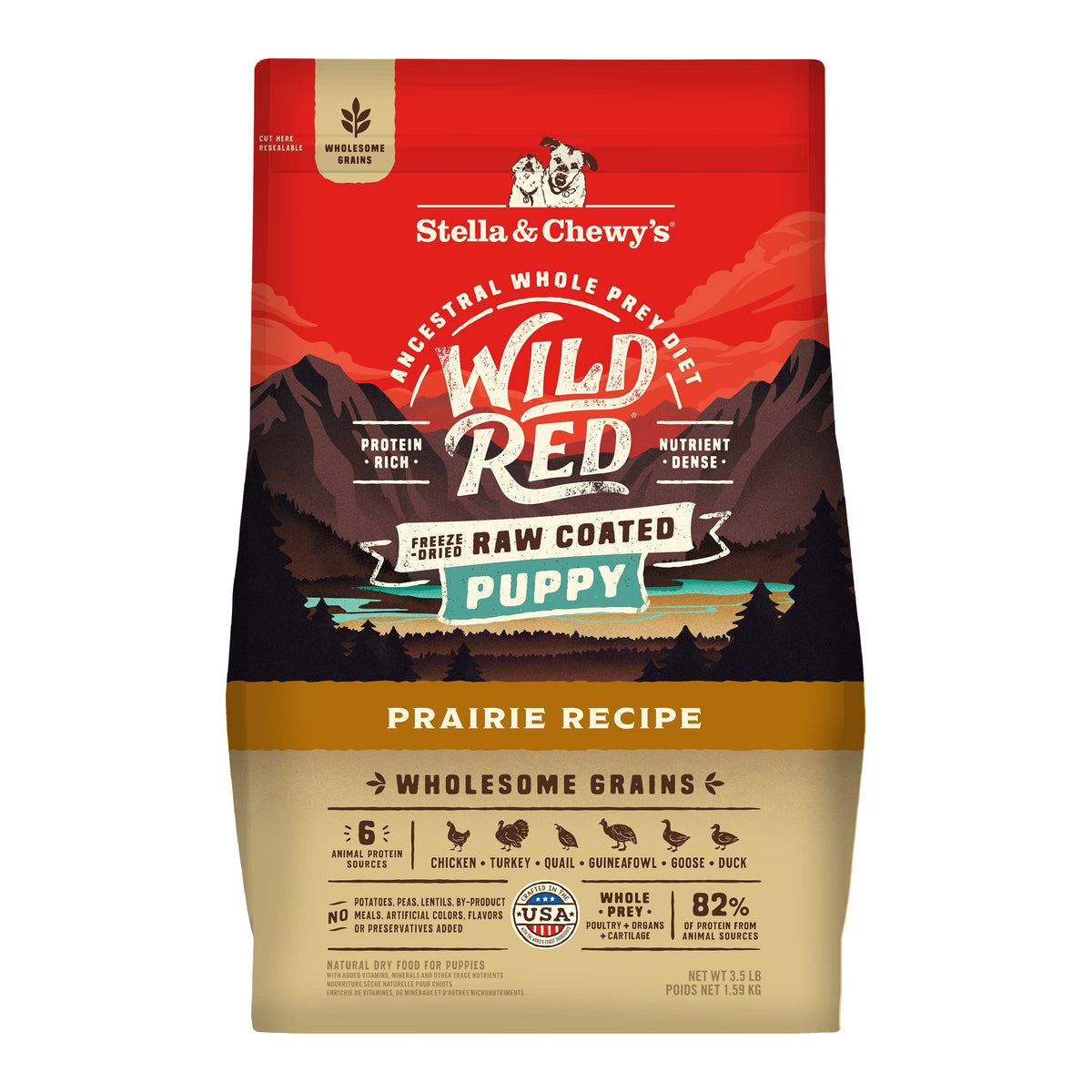 Stella & Chewy's Wild Red croquetas secas, proteicas para cachorros con sabor intenso.