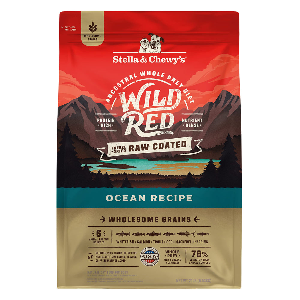 Stella & Chewy's Wild Red oceano bolsa 21lb, croquetas recubiertas crudas para perros activos