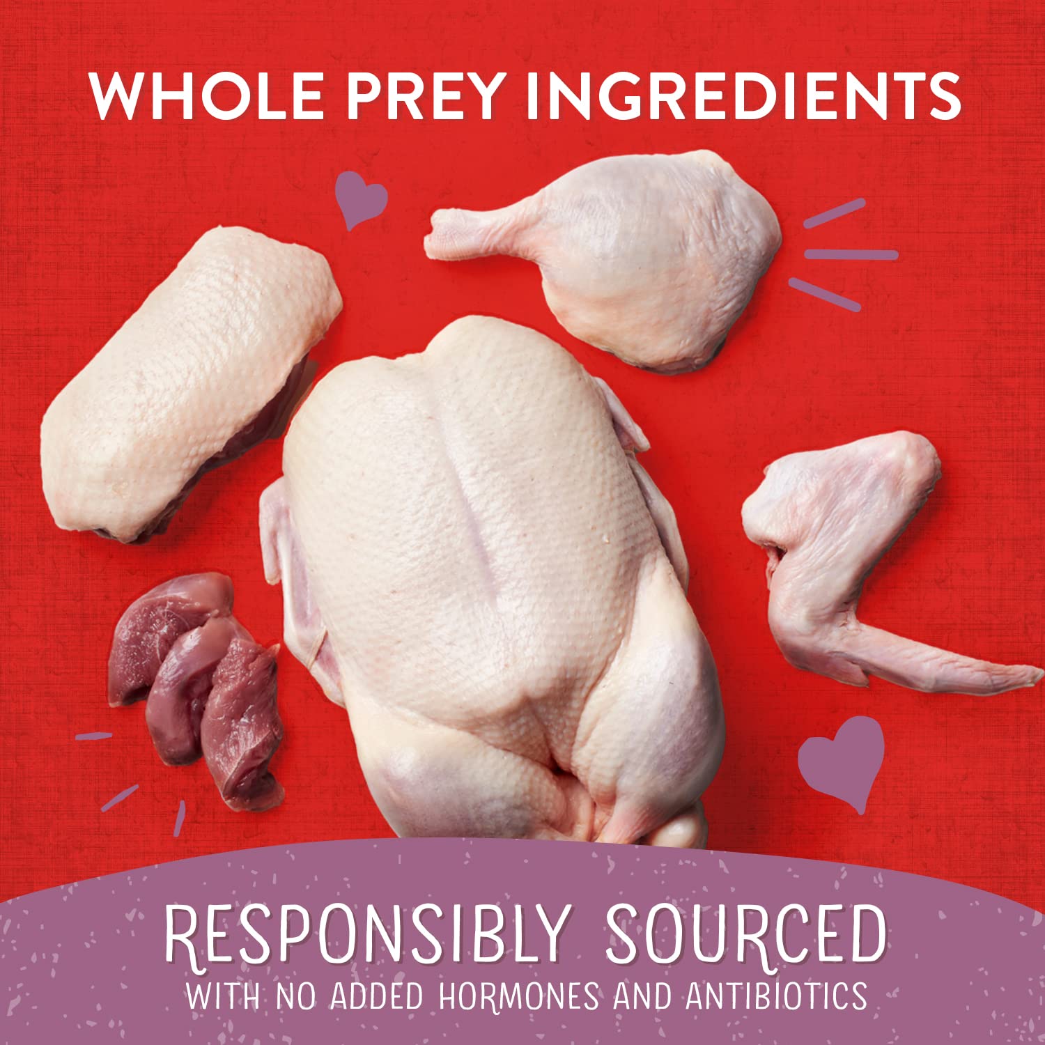 97% carne de aves y órganos, alto aporte proteico por porción.