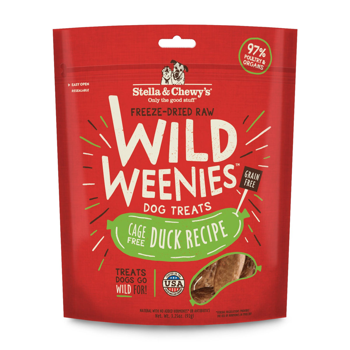 Stella & Chewy's Wild Weenies en bolsa de 3.25 oz; recompensa ideal para entrenamiento diario.