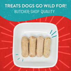 Primer plano de premio Wild Weenies, trocitos de cordero para perros.