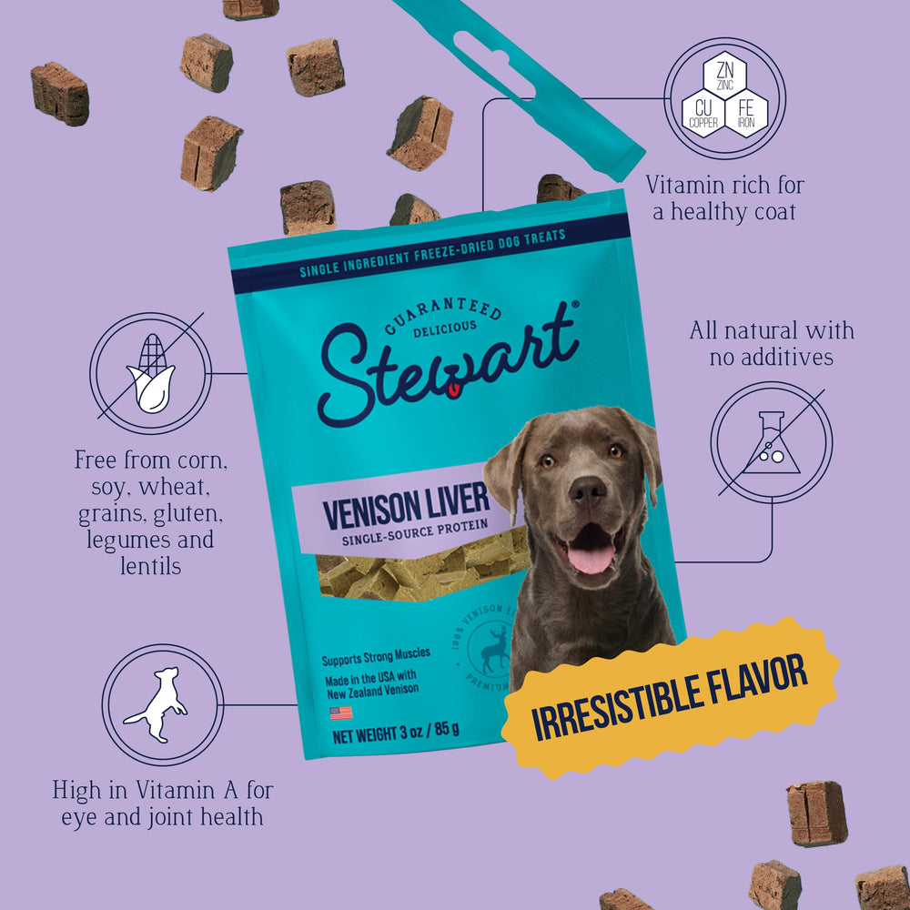 Complemento de venado deshidratado Stewart para realzar las comidas de tu perro.