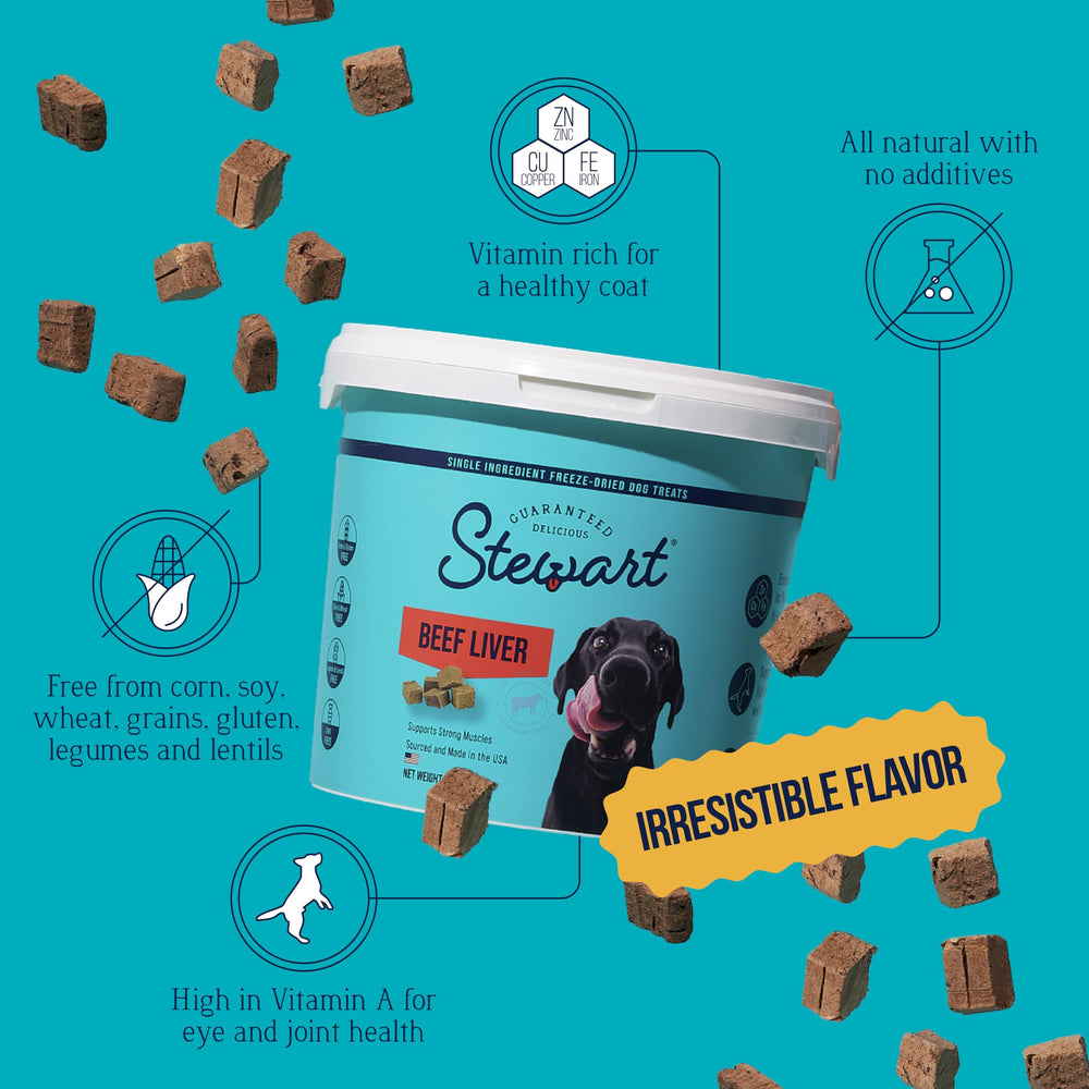 Stewart hígado de res para perros, sin gluten, ideal como topping de comidas.