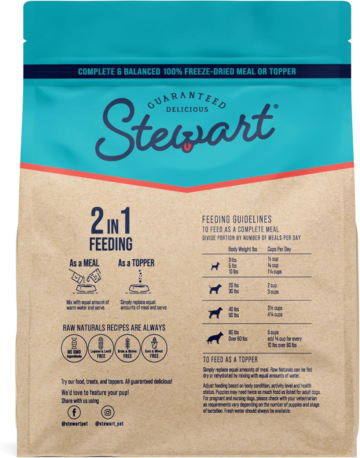 Stewart Raw Naturals, hecho en EE. UU., cuidado artesanal en lotes pequeños.