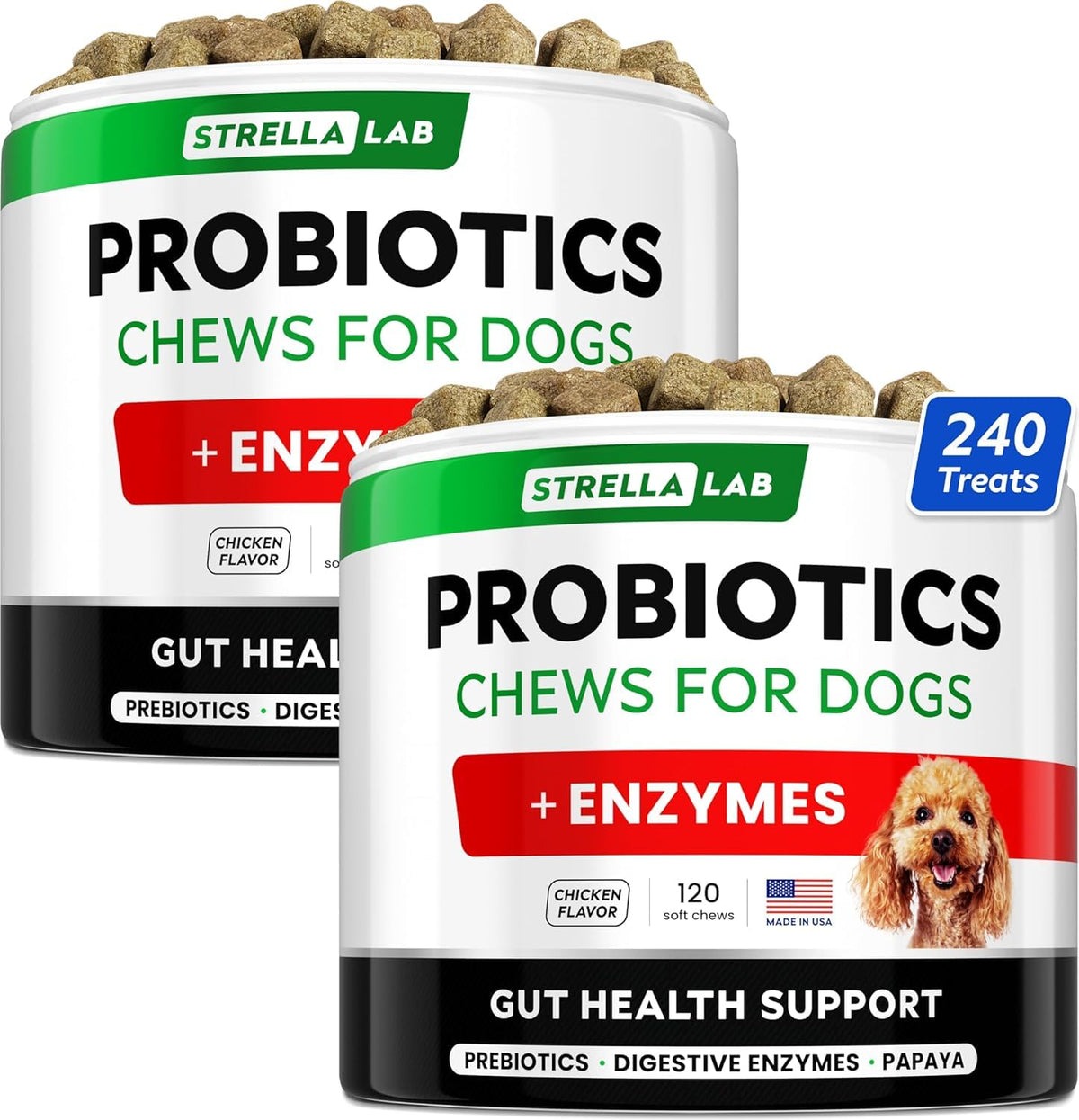 STRELLALAB probióticos para perros en frasco, apoyo digestivo.