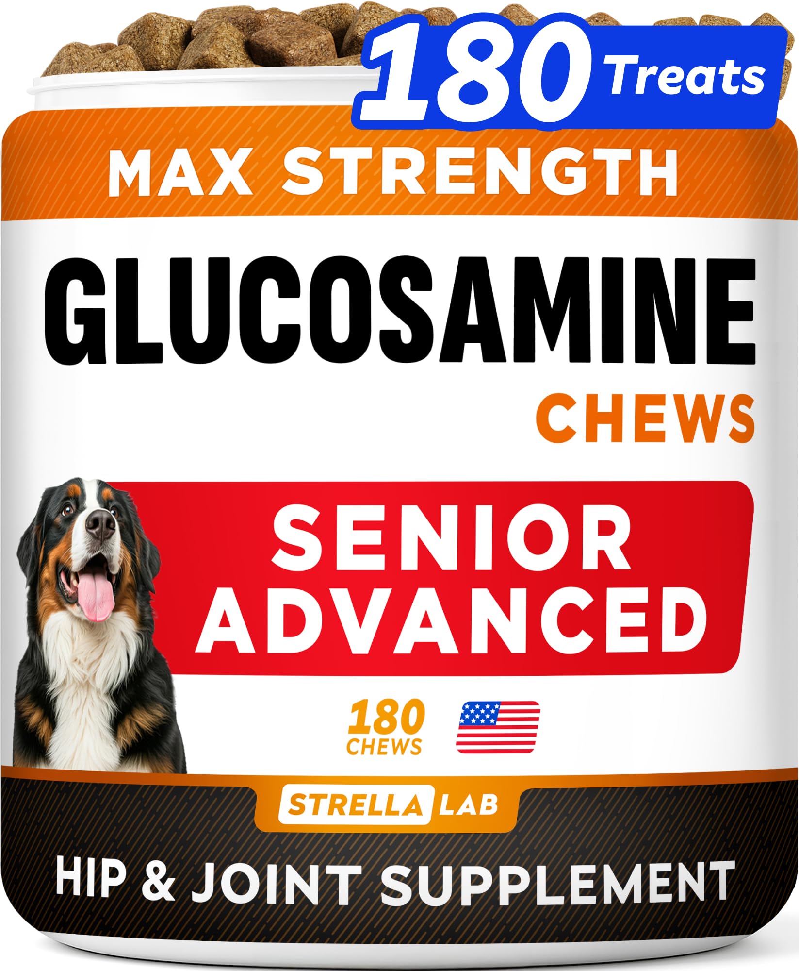 STRELLALAB Senior glucosamina-condroitina masticables para perros, apoyando movilidad diaria.