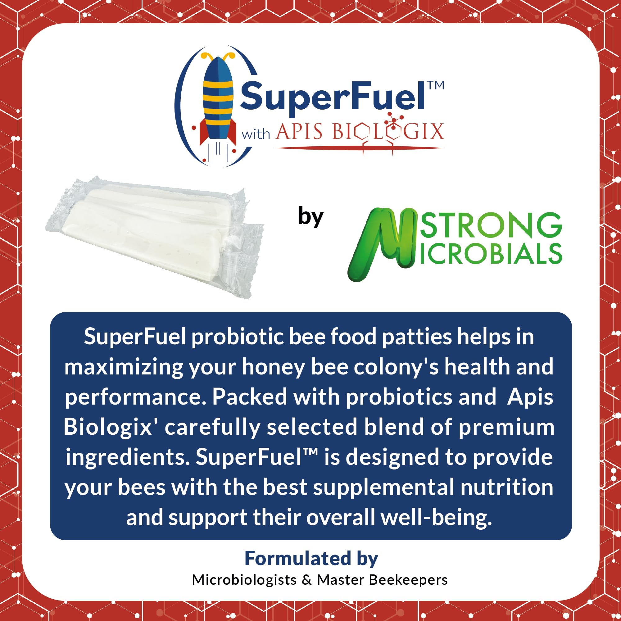 STRONG MICROBIALS SuperFuel: barras de alimento para abejas que facilitan energía sostenida.
