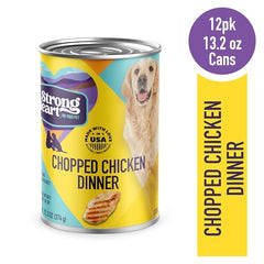 Cena humeda de Strongheart con pollo molido en lata, experiencia de sabor suave para comer.