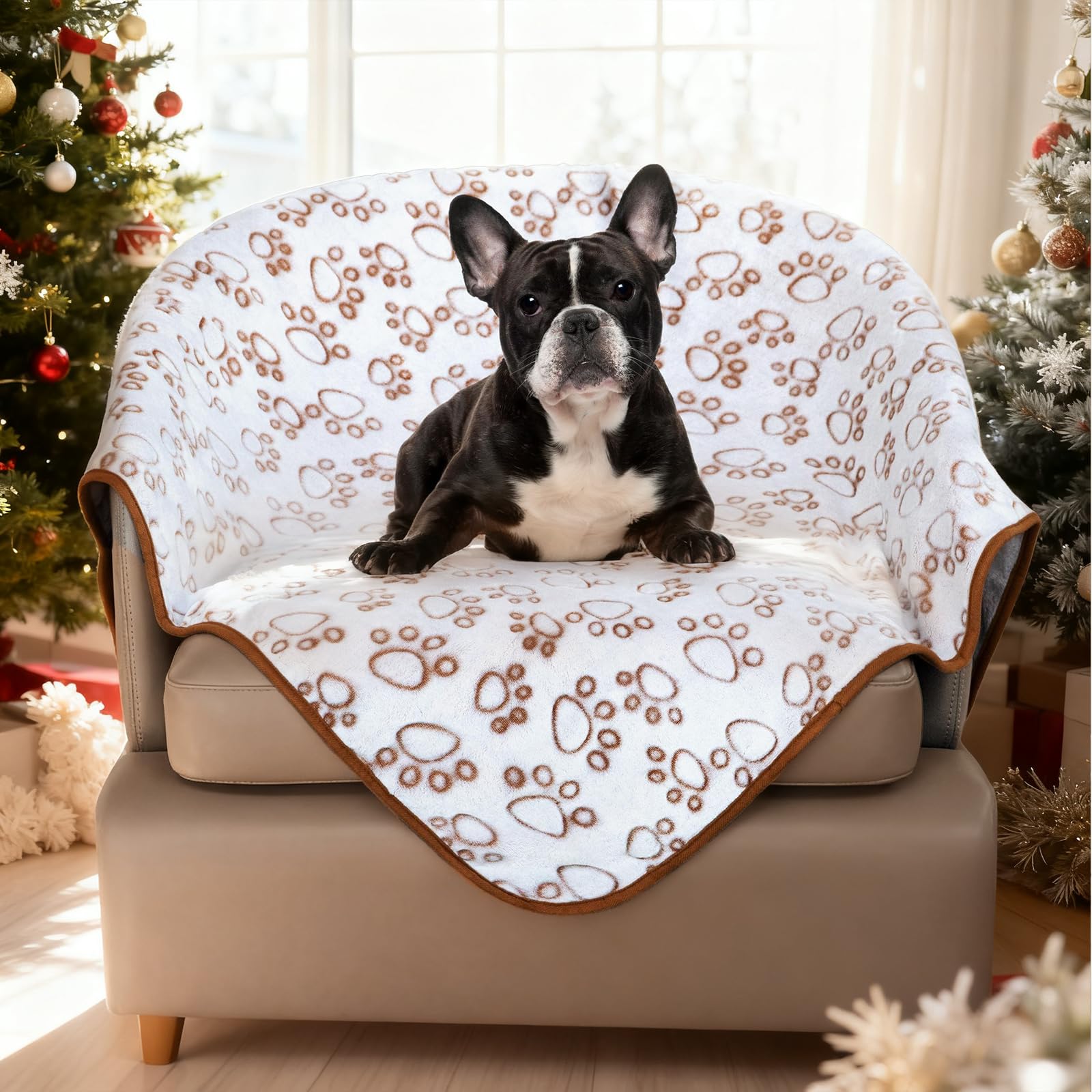 Manta Stuffed para perro marrón suave, empaquetada en regalo.