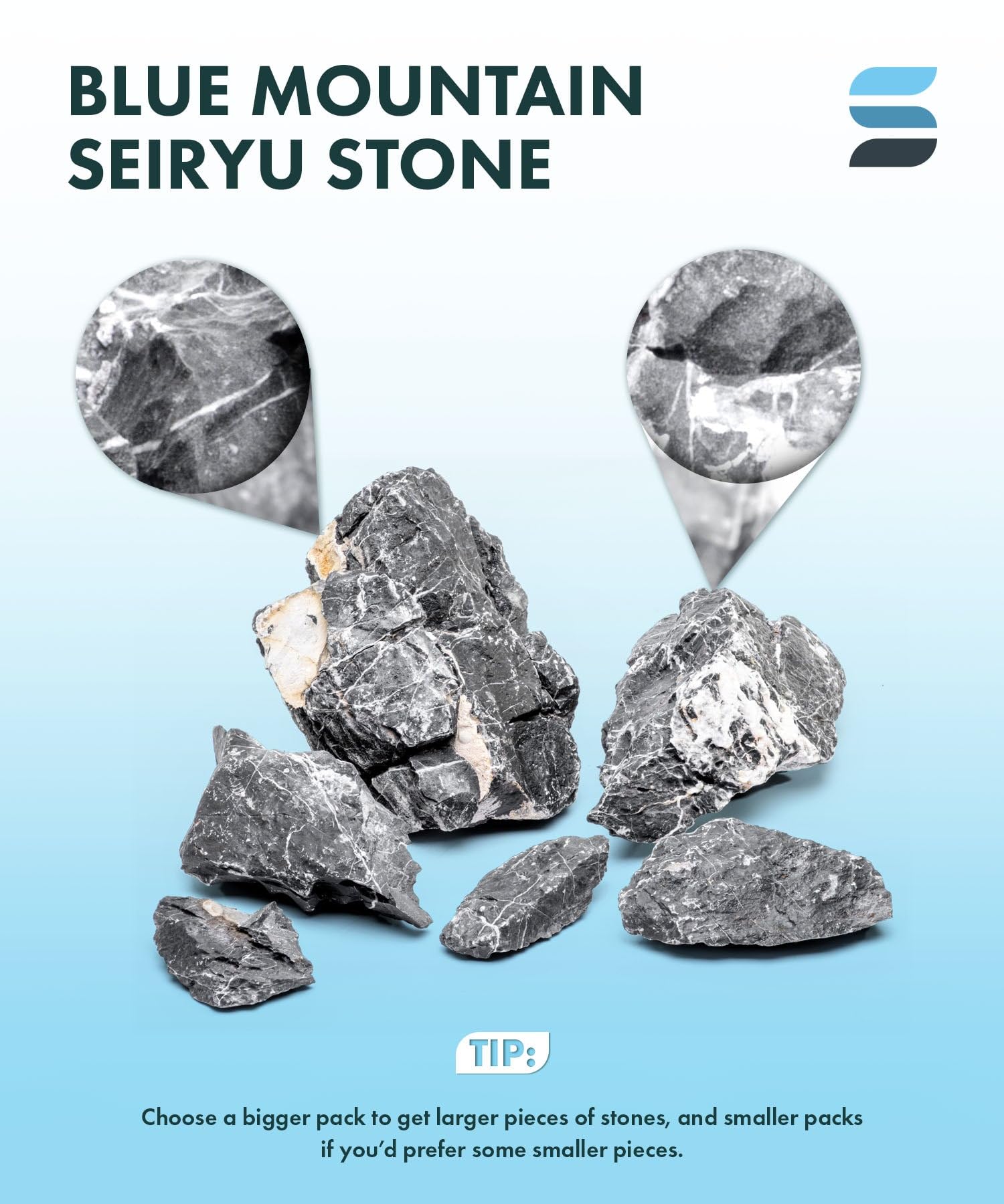 SubstrateSource Piedras Seiryu Blue Mountain, aptas para Iwagumi, lechos de río y montañas.