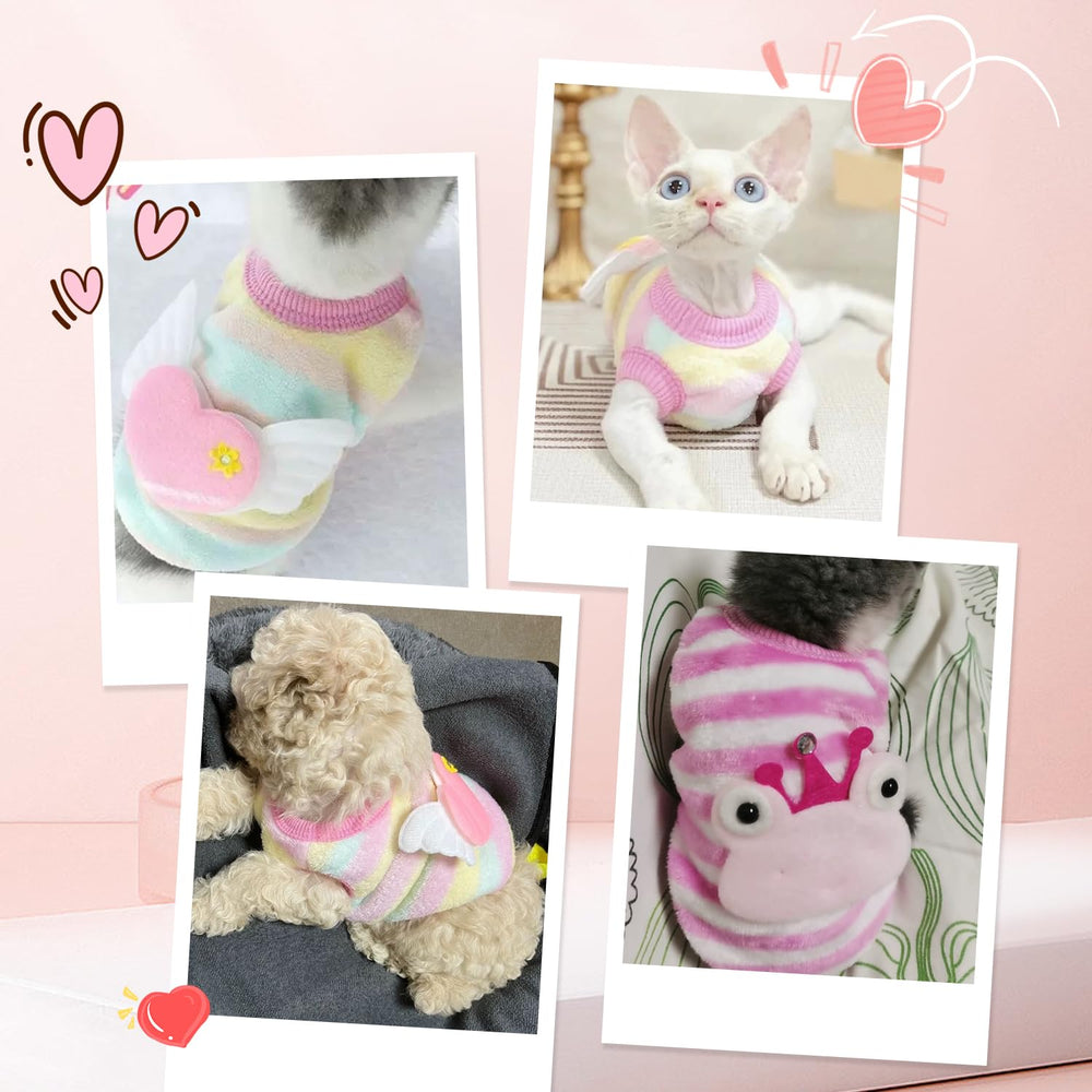 2 conjuntos de suéteres para perros pequeños, rosa, diseño rana y corazón.