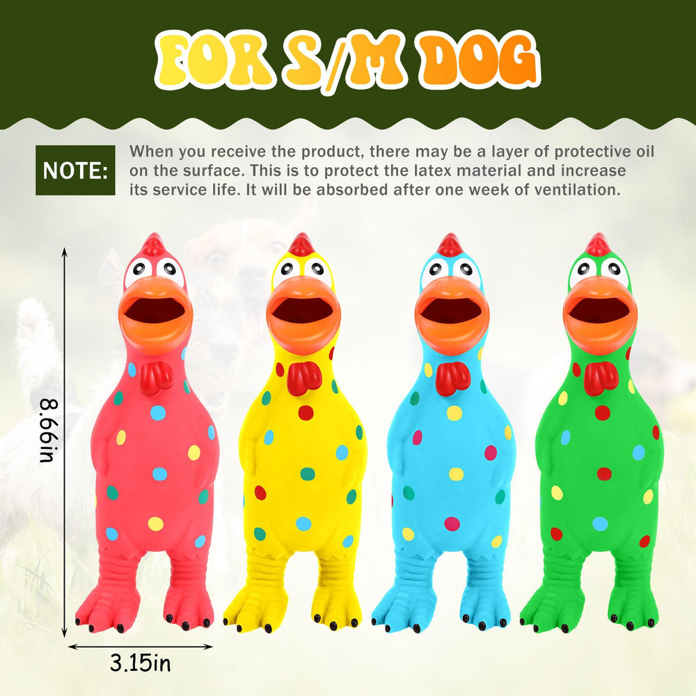 Juguete Suilung de pollo en látex con chirrido, vista de cerca para juegos interactivos.