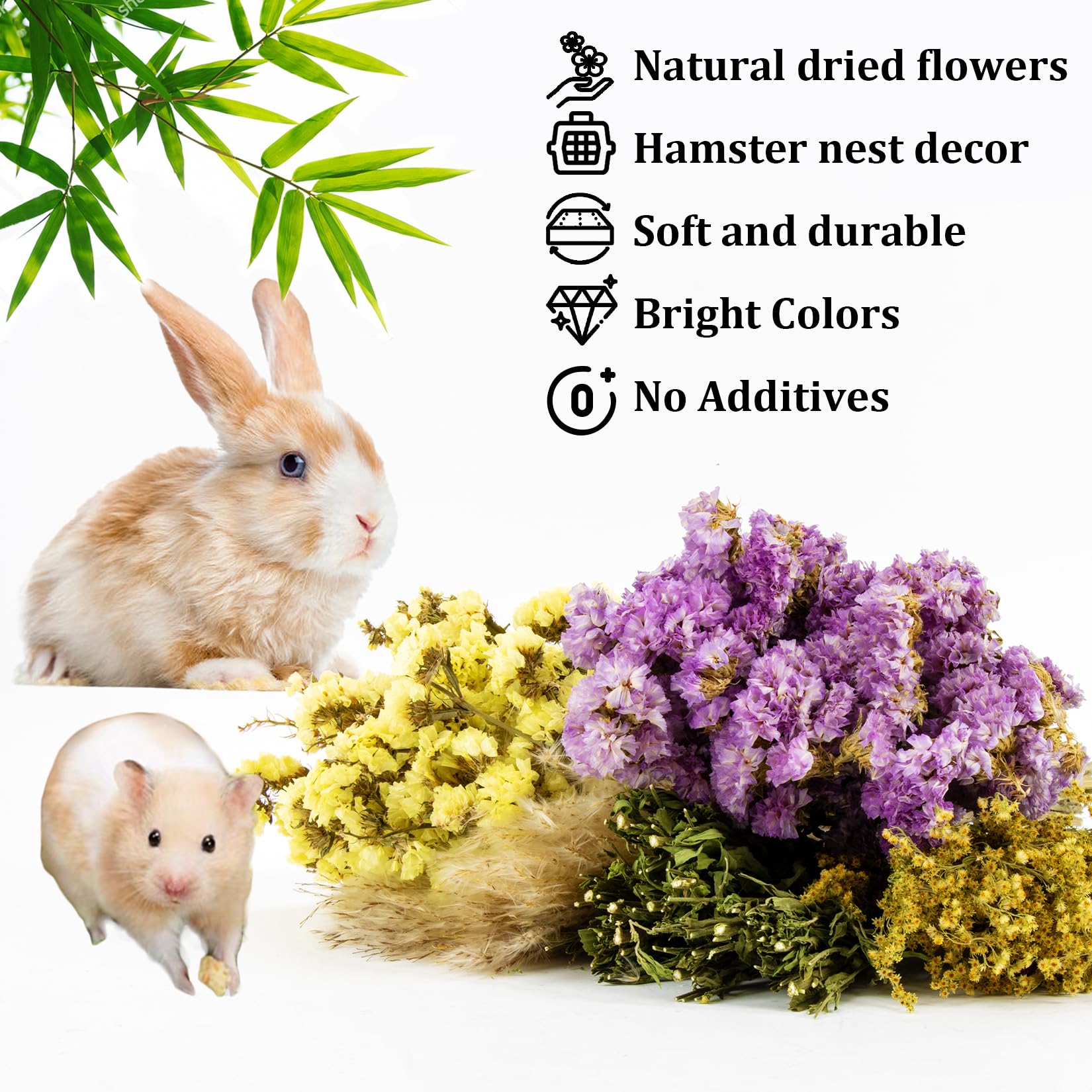 Sukh flores deshidratadas naturales: añade color y textura suave para la cama de la mascota.
