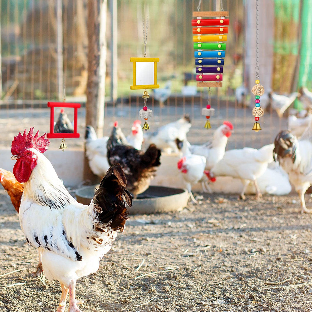 Sumind conjunto completo de juguetes para gallinas fomenta curiosidad e interacción.