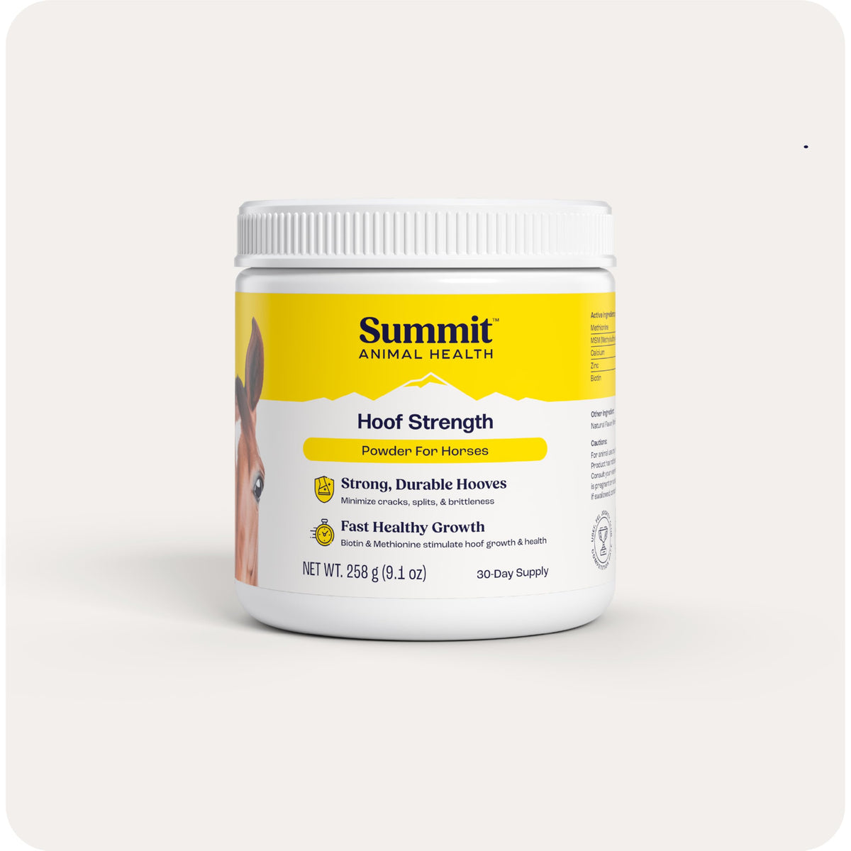 Summit Polvo Casco Equino en envase; promueve cascos sanos