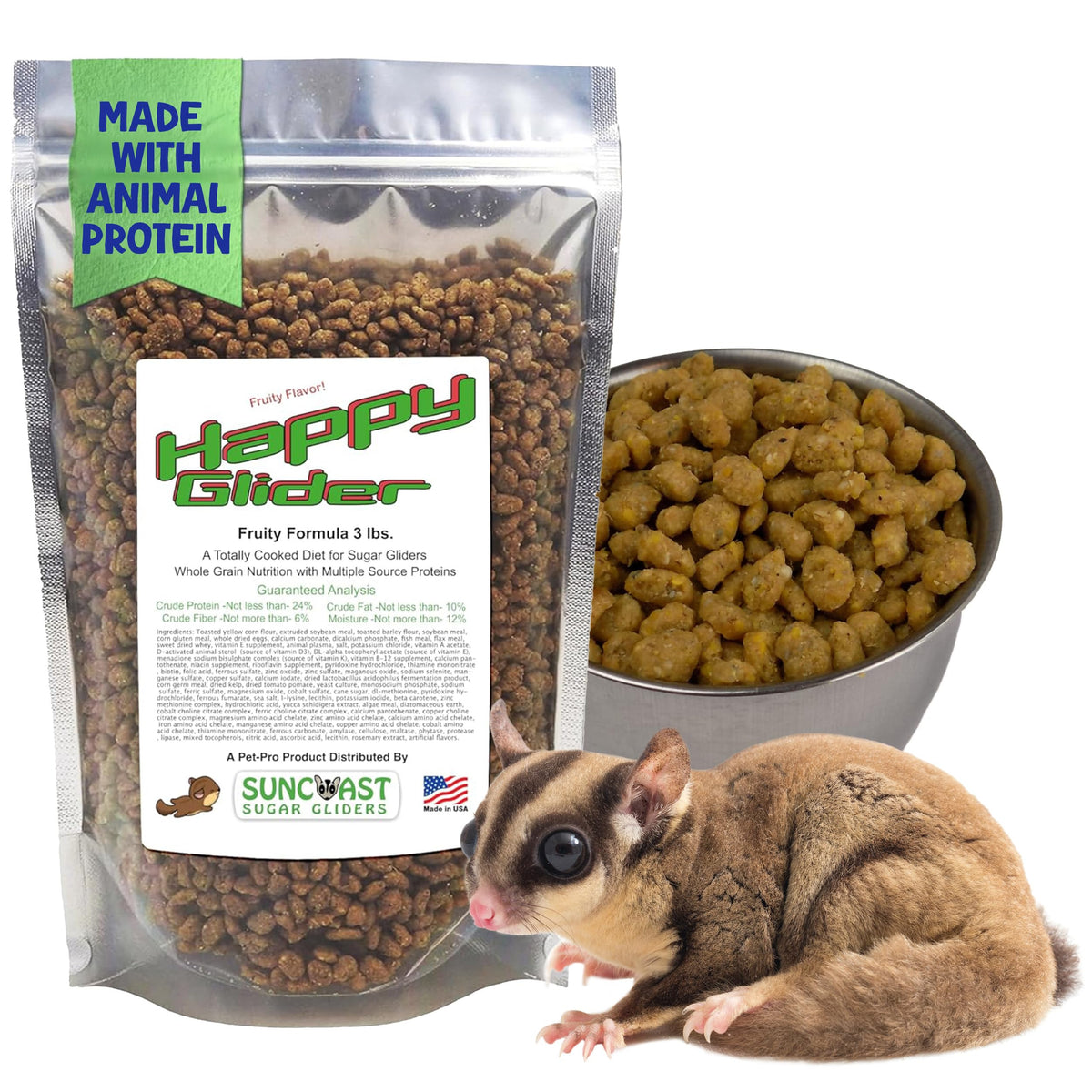 Suncoast Sugar Gliders bolsa nutrición fruta, apoyo diario para planeadores exóticos