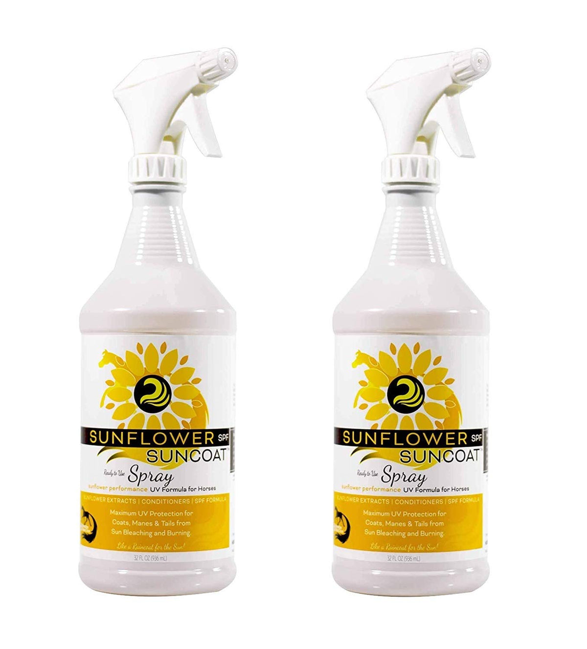 Healthy Haircare Product Sunflower Suncoat SPF: botella para protección UV suave del pelaje del caballo.